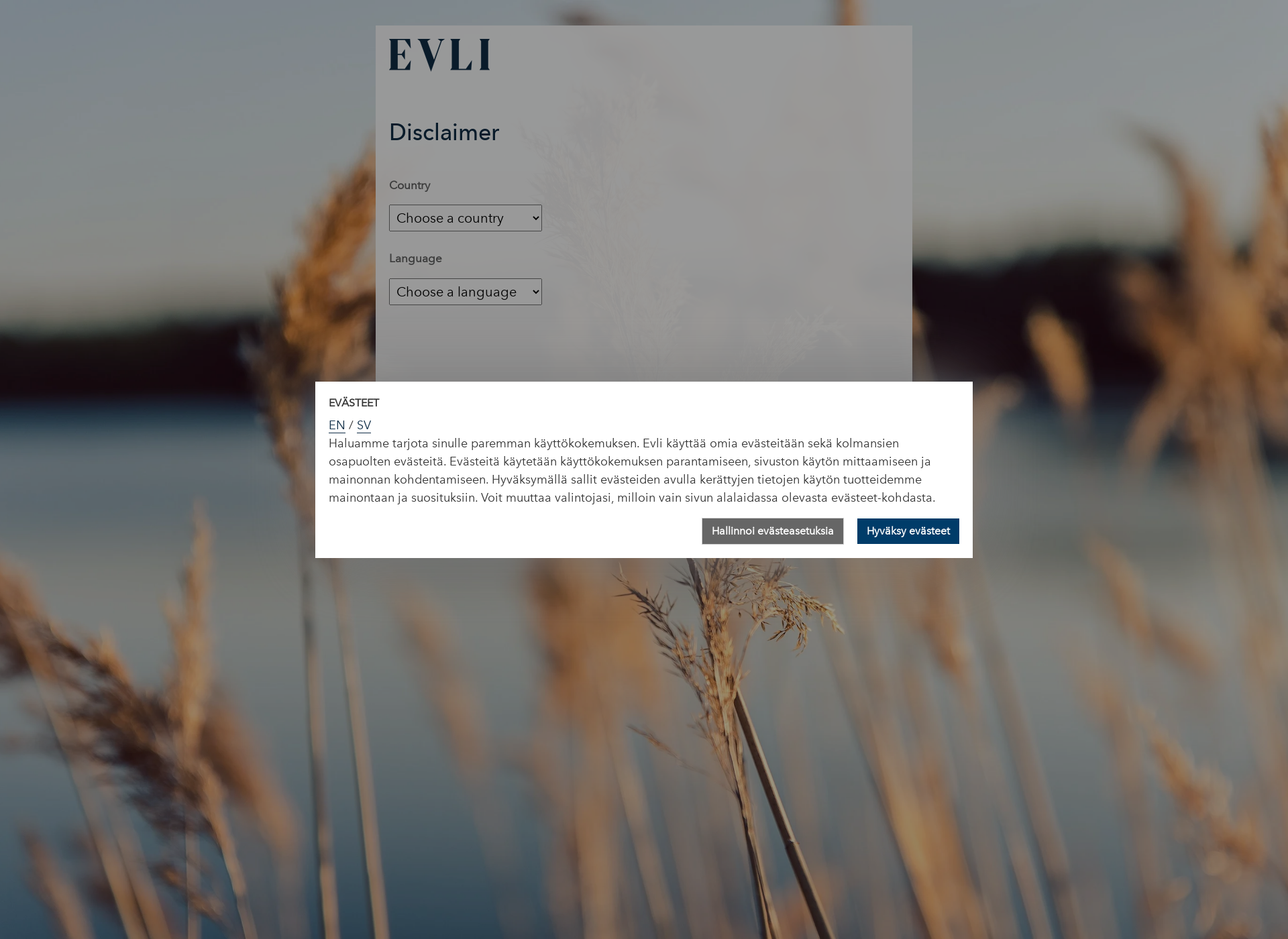 Skärmdump för evli.fi