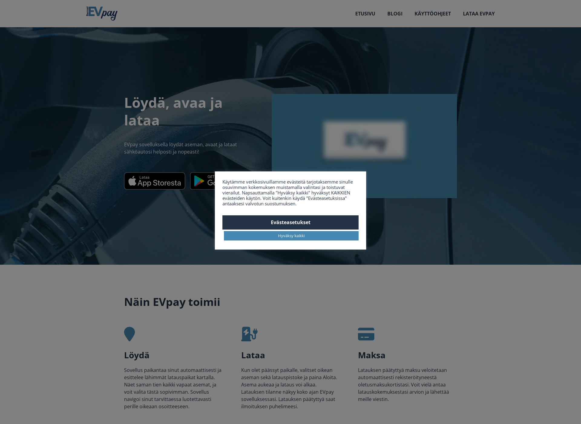 Skärmdump för evpay.fi
