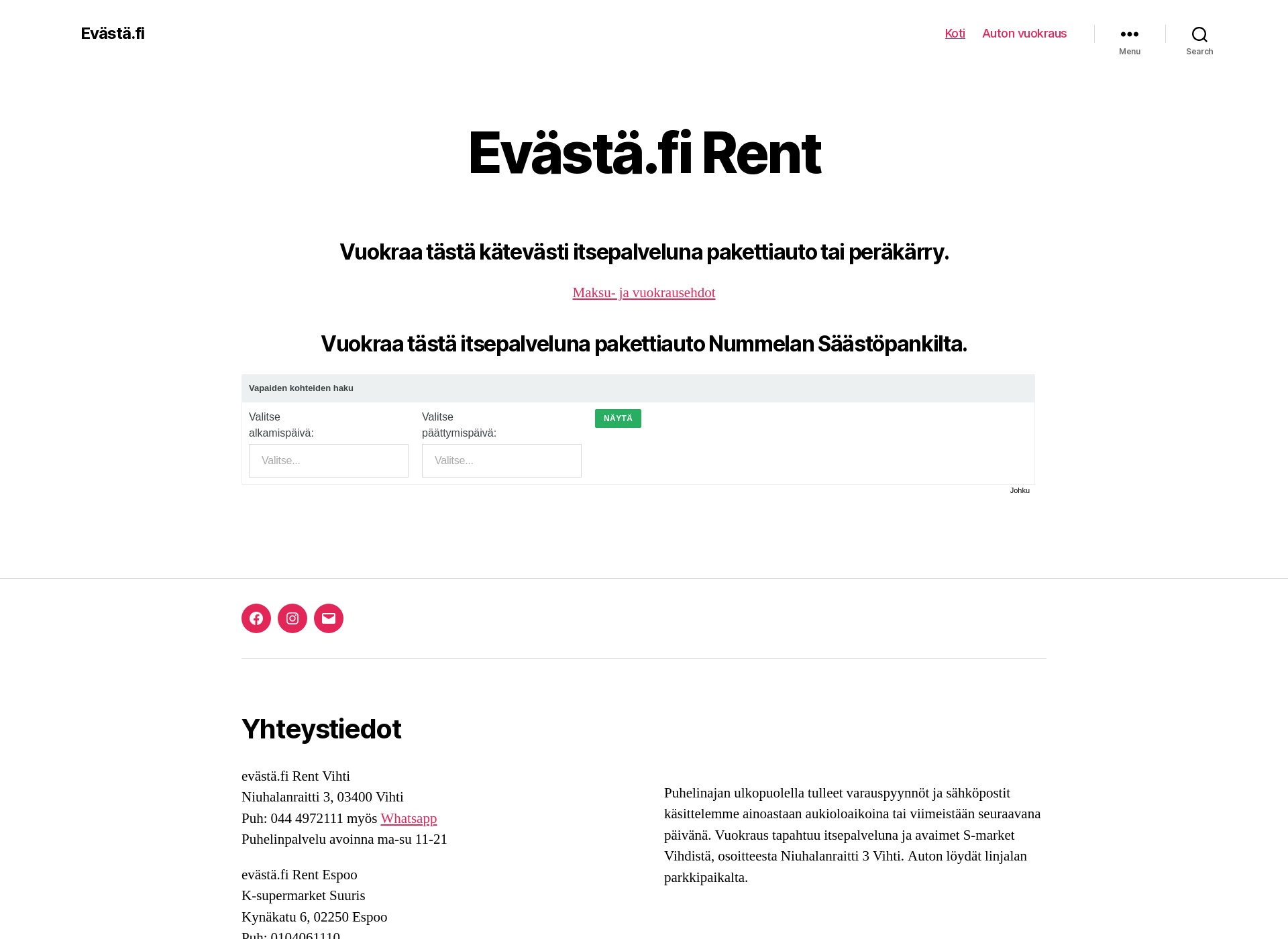 Skärmdump för evästä.fi