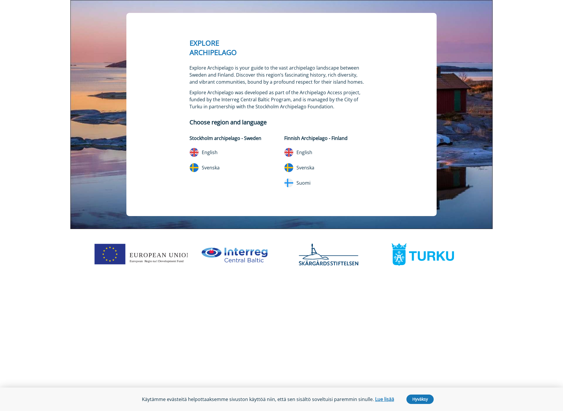 Skärmdump för explorearchipelago.fi
