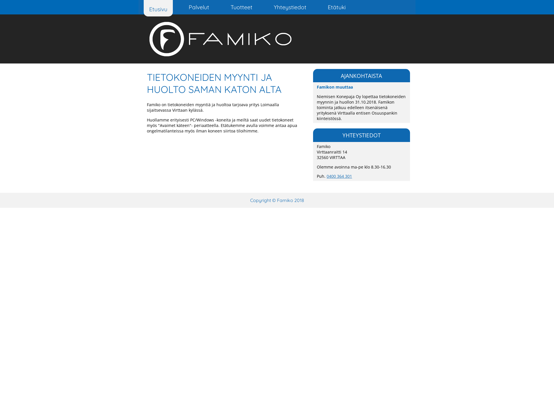 Skärmdump för famiko.fi