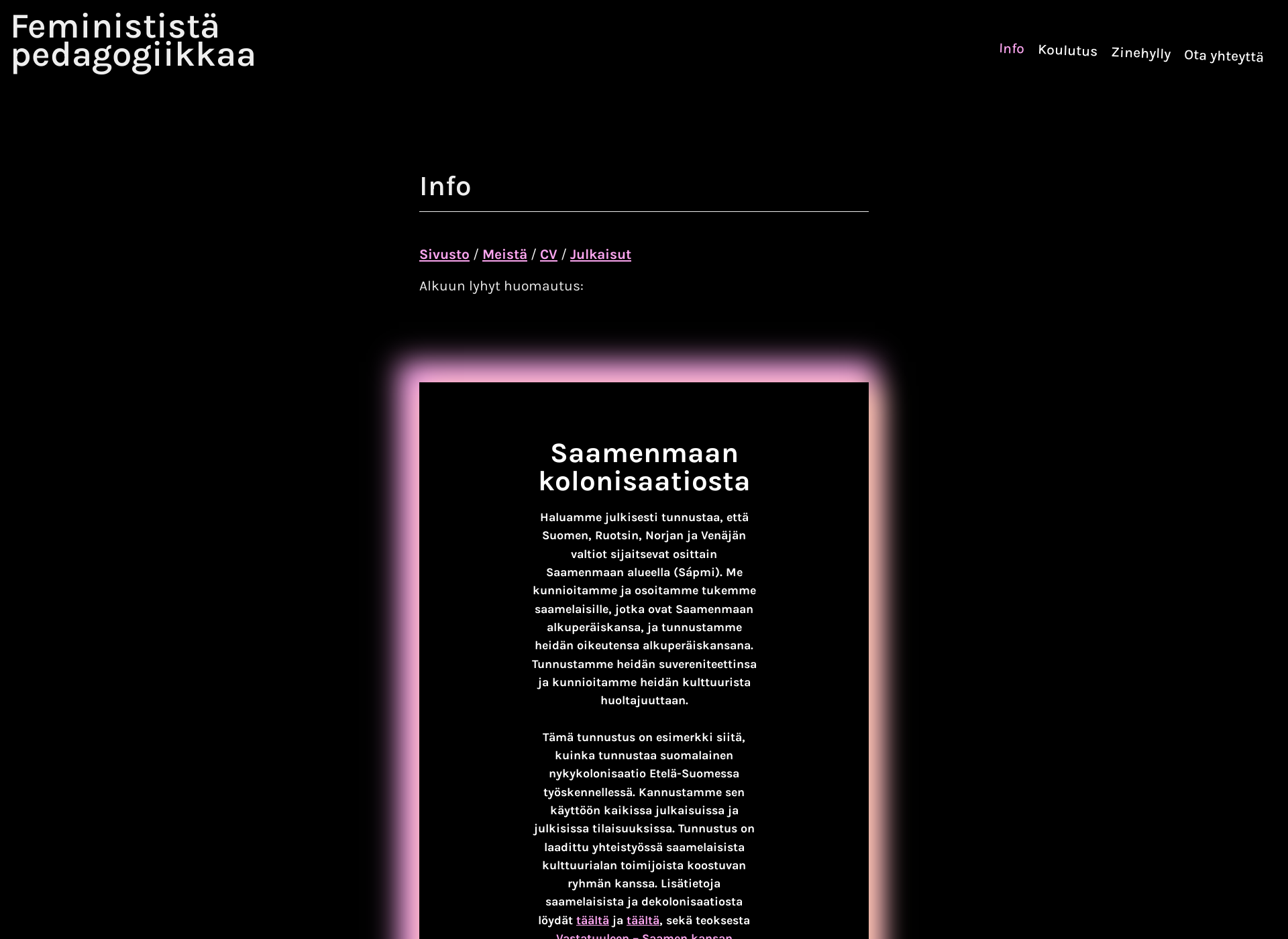 Skärmdump för feministinenpedagogiikka.fi