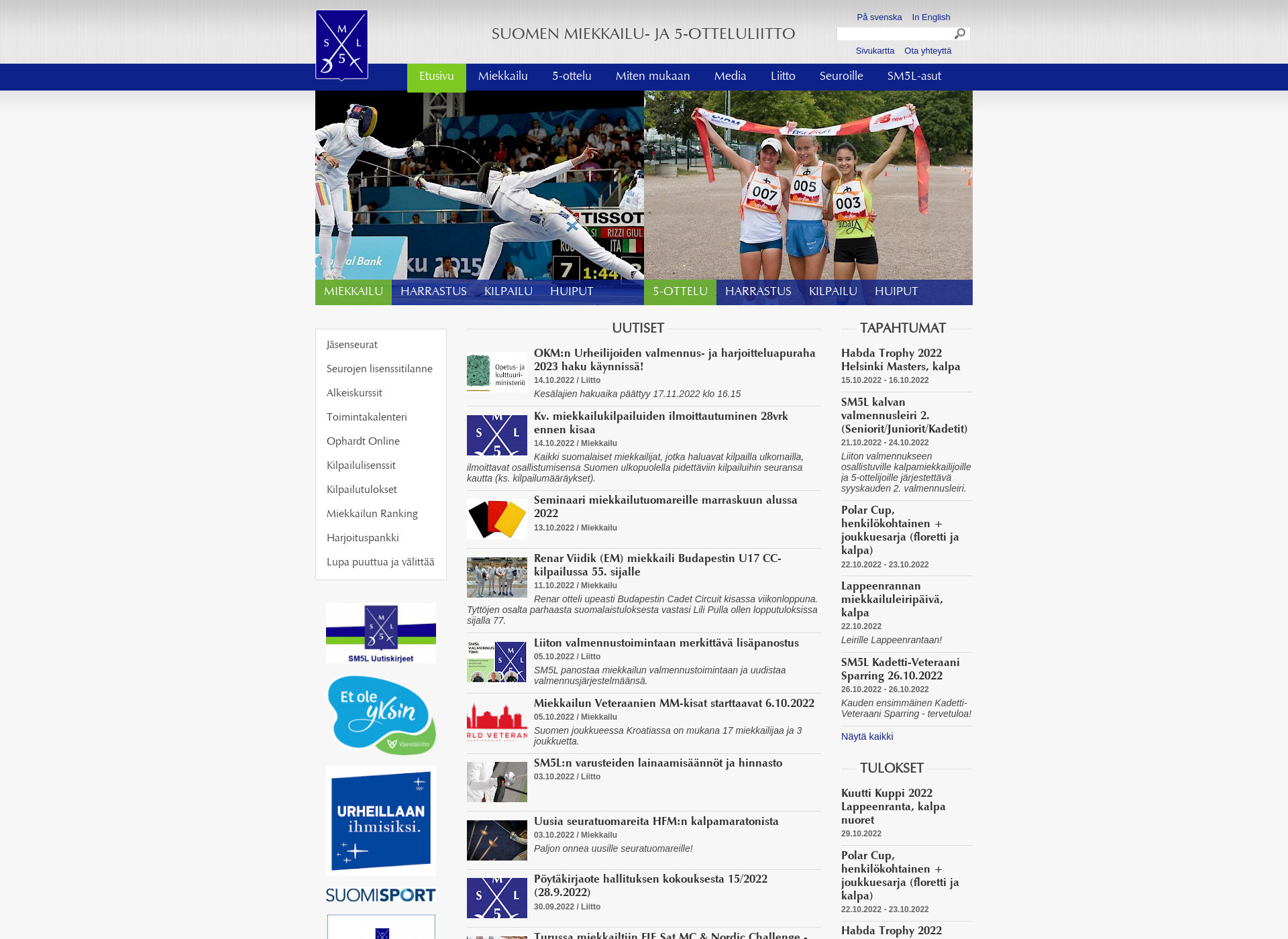 Skärmdump för fencing-pentathlon.fi