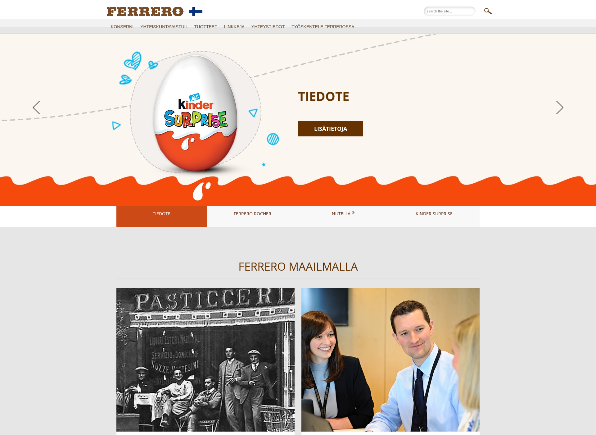 Skärmdump för ferrero.fi