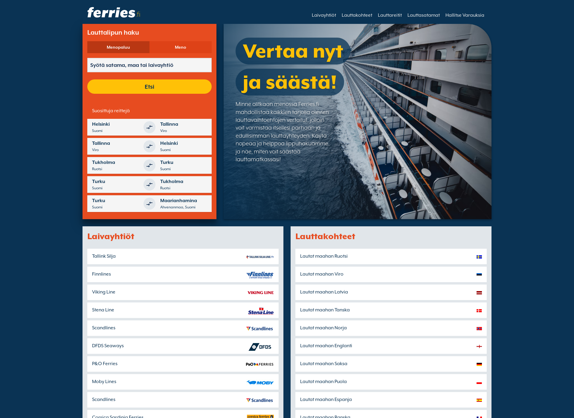 Skärmdump för ferries.fi