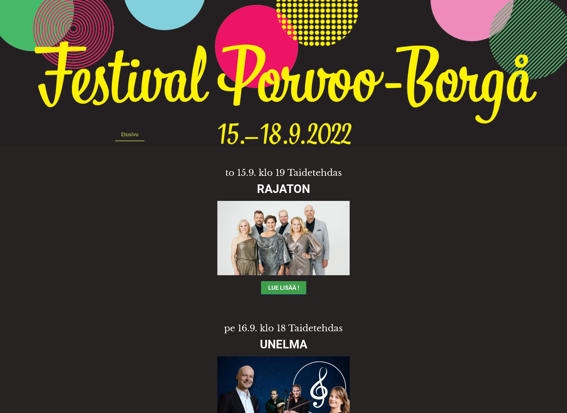 Skärmdump för festivalporvoo.fi