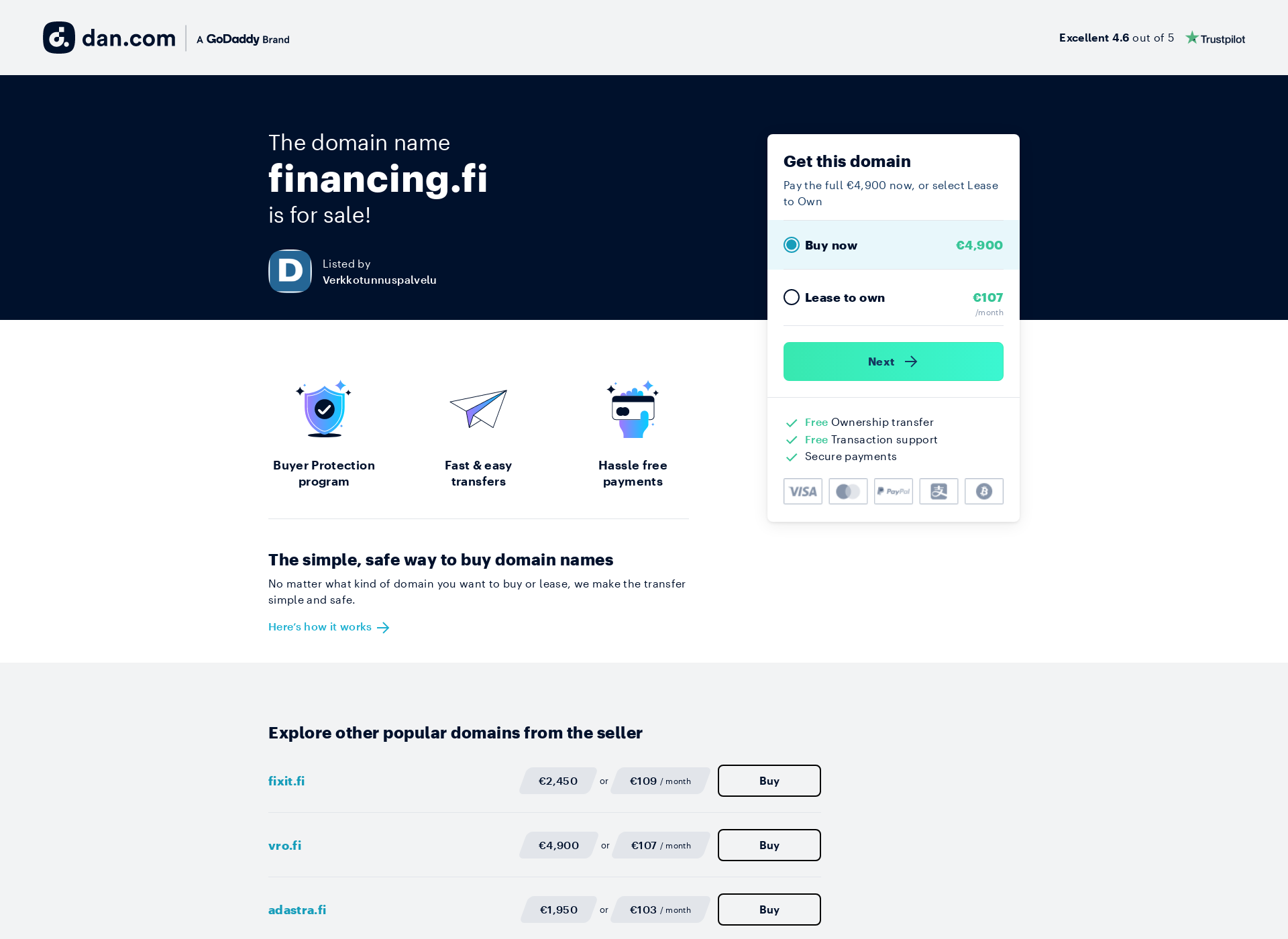 Skärmdump för financing.fi
