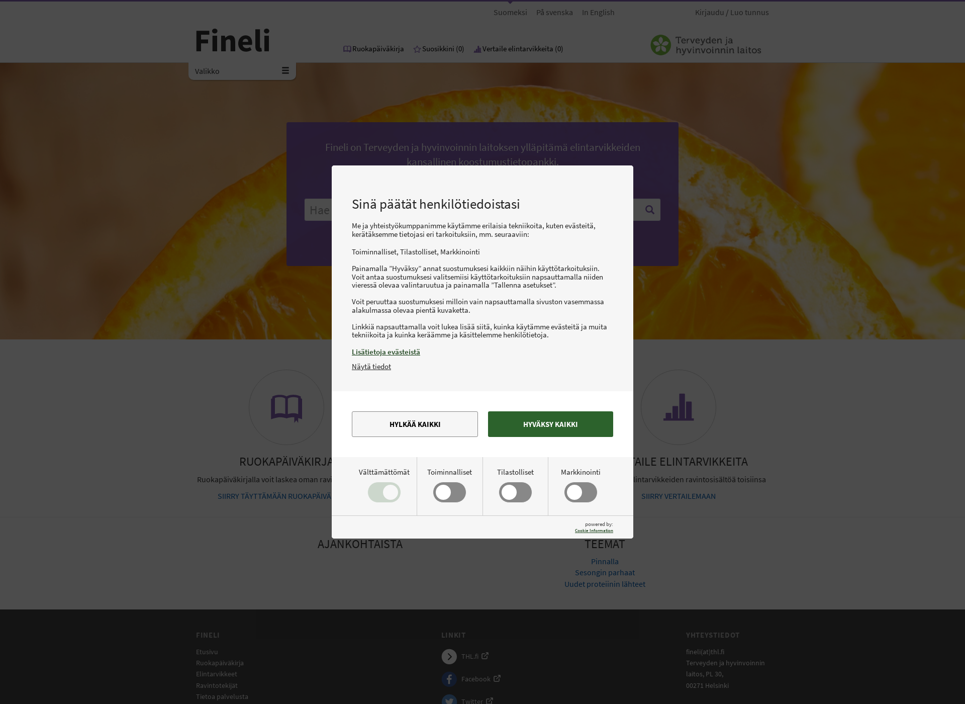 Screenshot for fineli.fi
