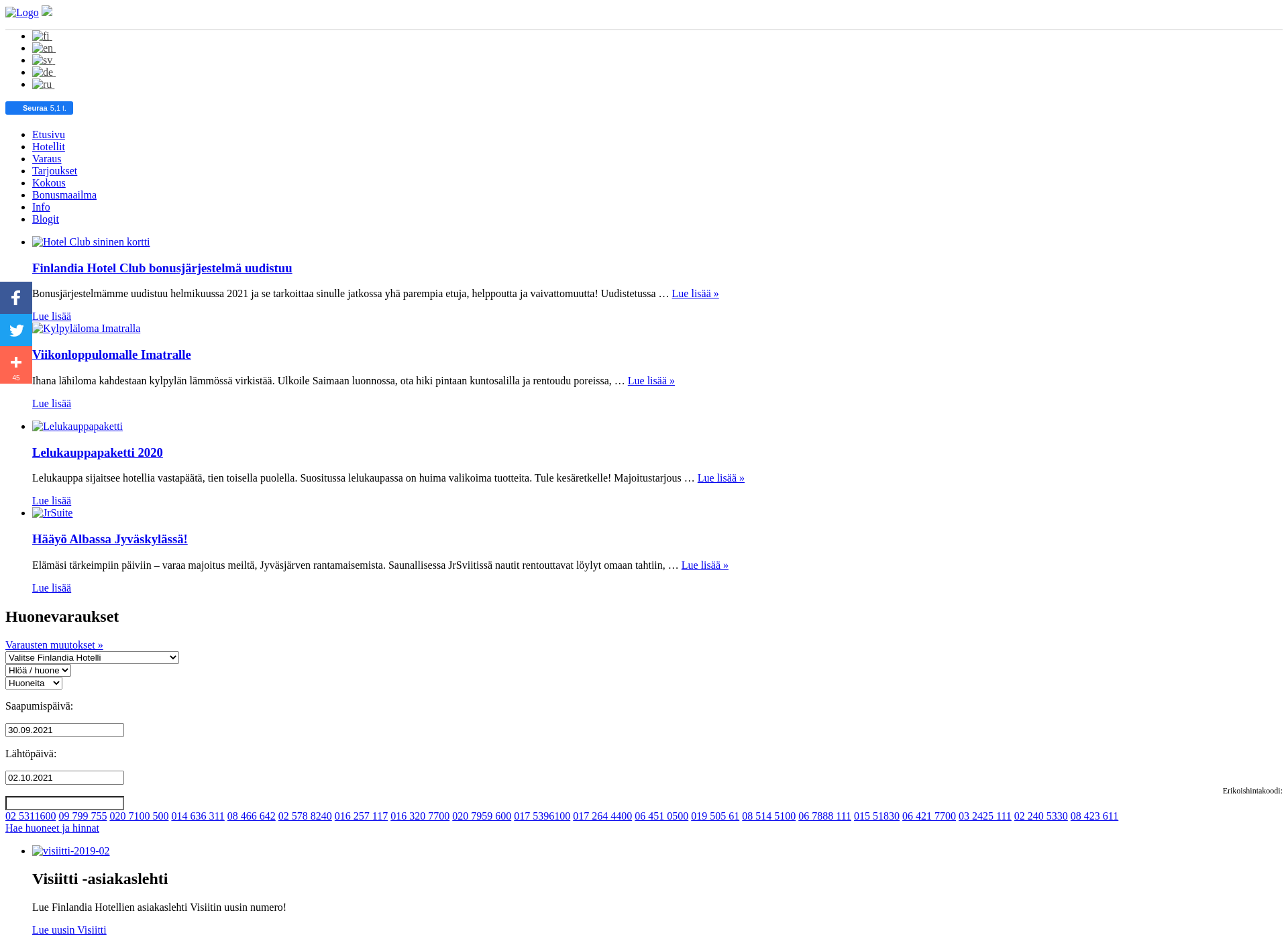 Skärmdump för finlandiahotellit.fi