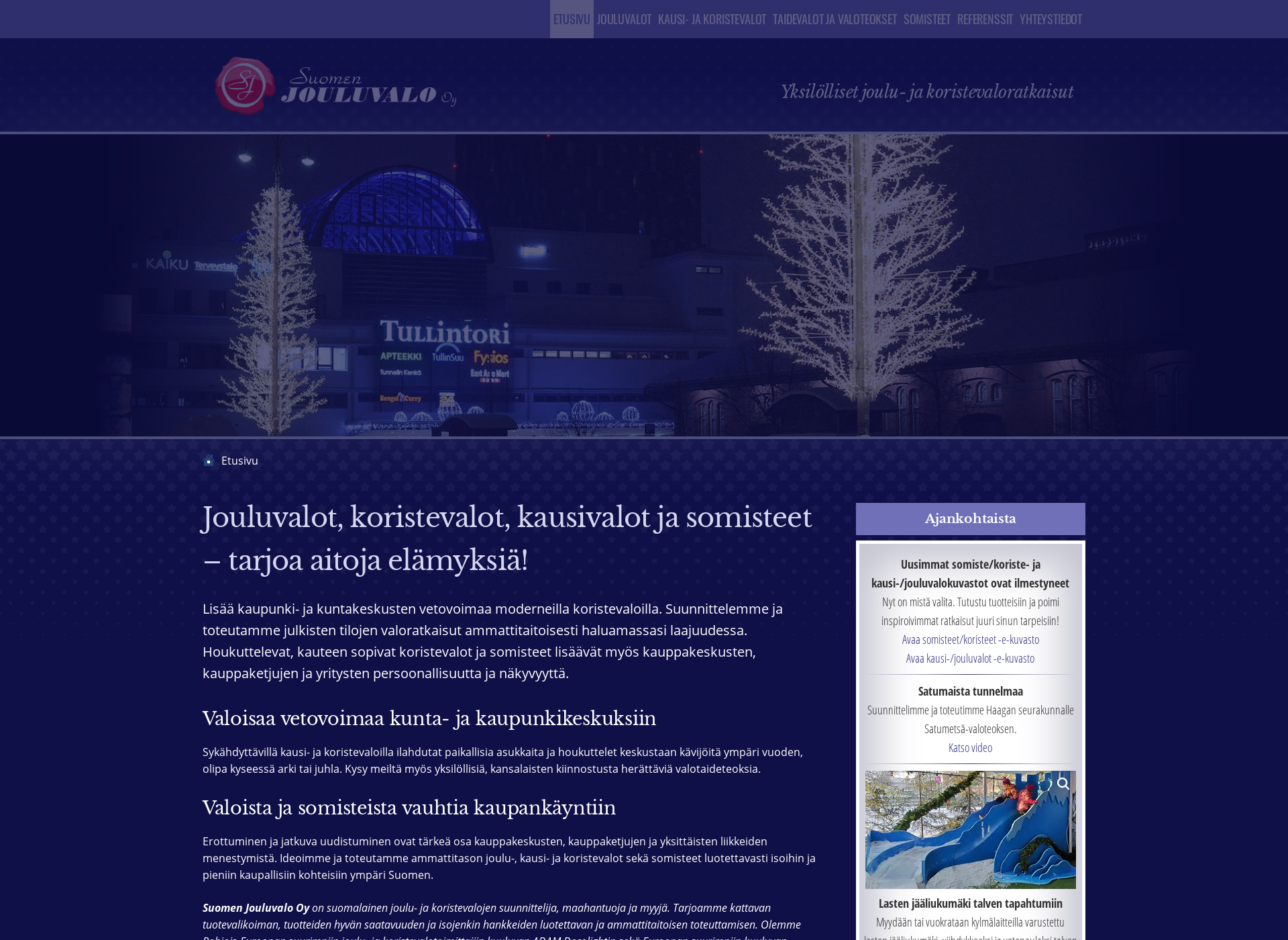 Skärmdump för finlandsjulljus.fi