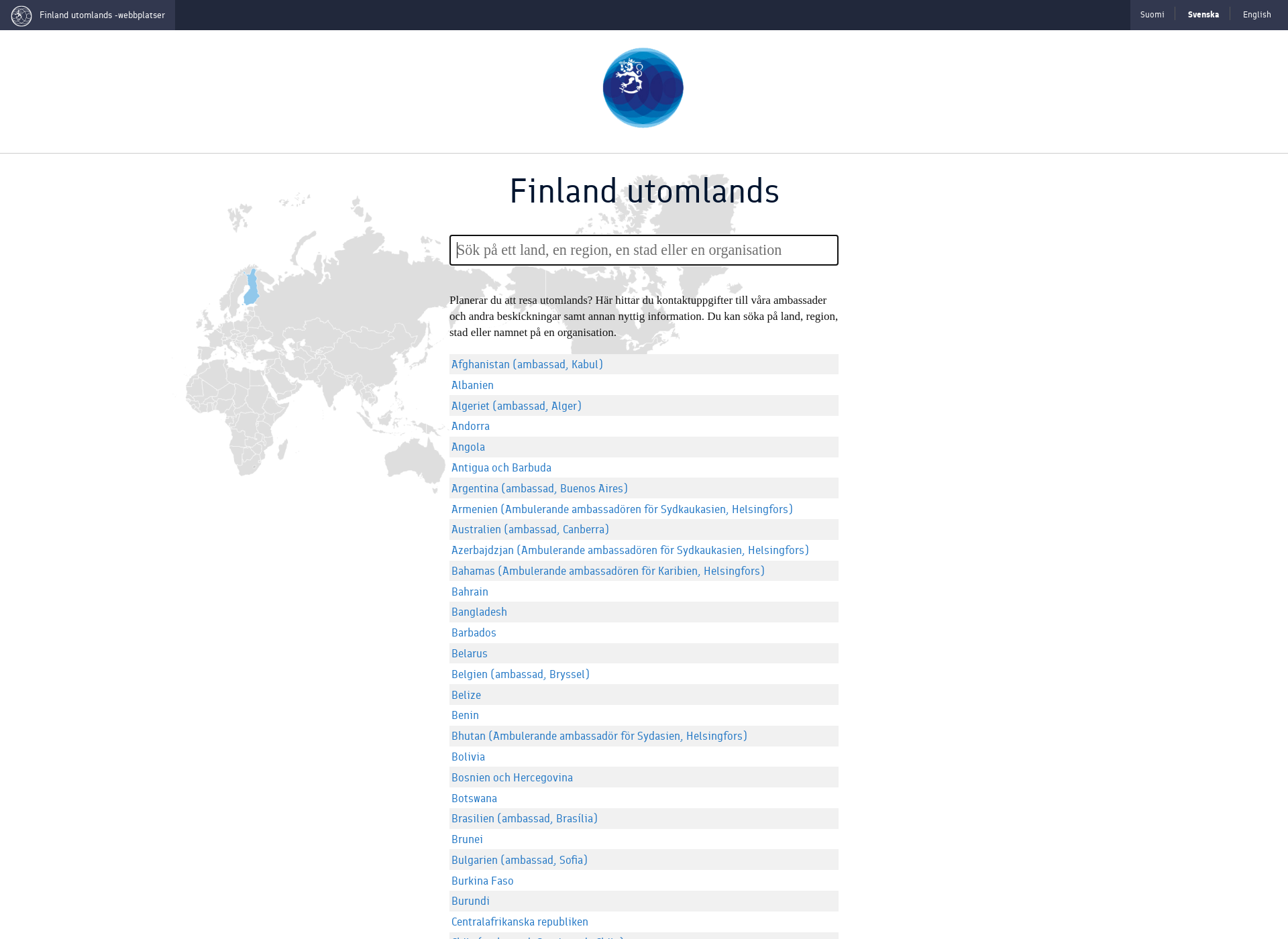 Skärmdump för finlandutomlands.fi