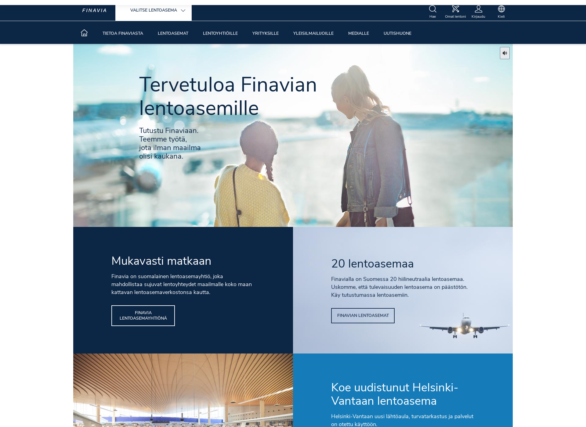 Skärmdump för finnavia.fi