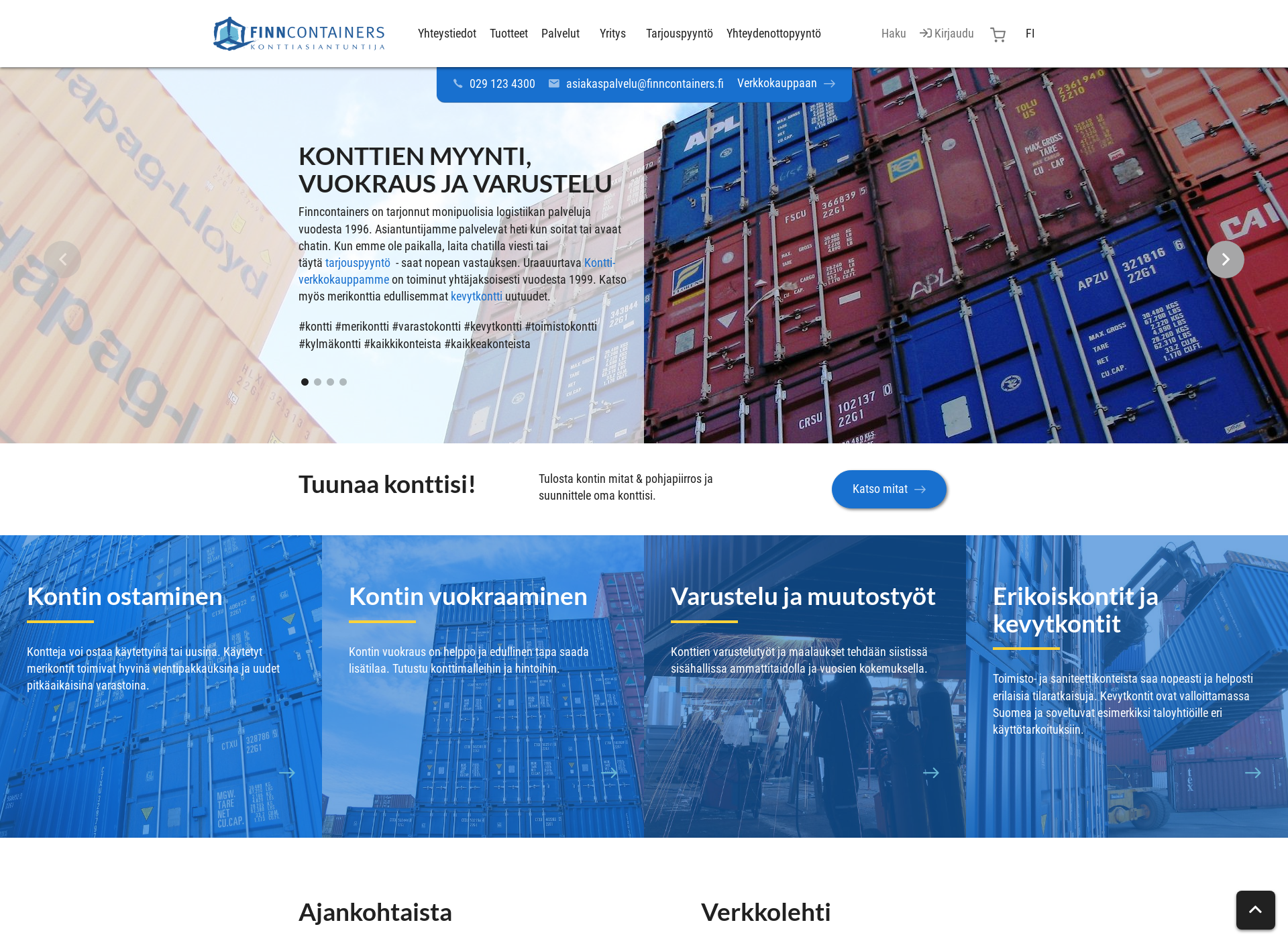 Skärmdump för finncontainers.fi