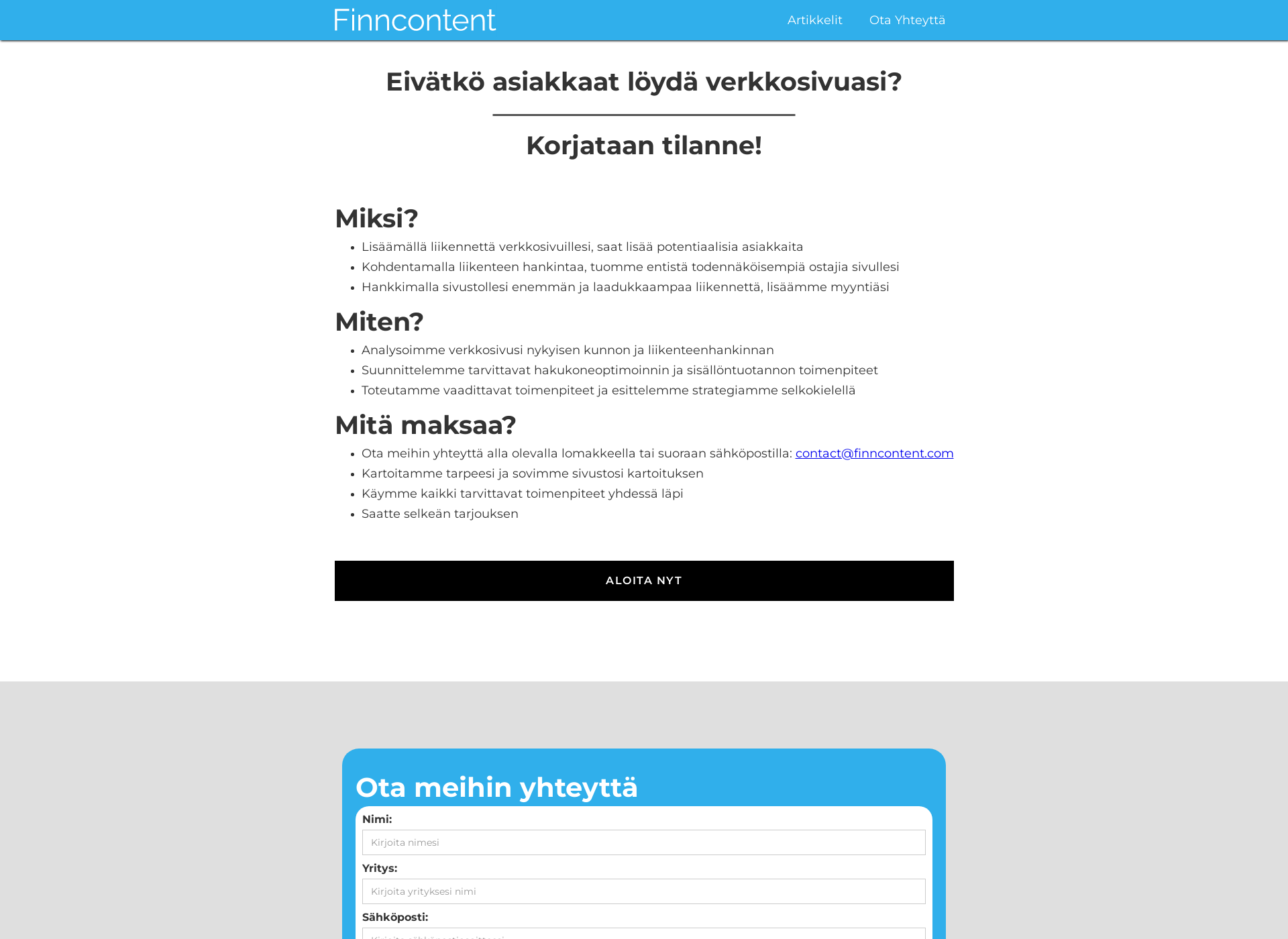Skärmdump för finncontent.com