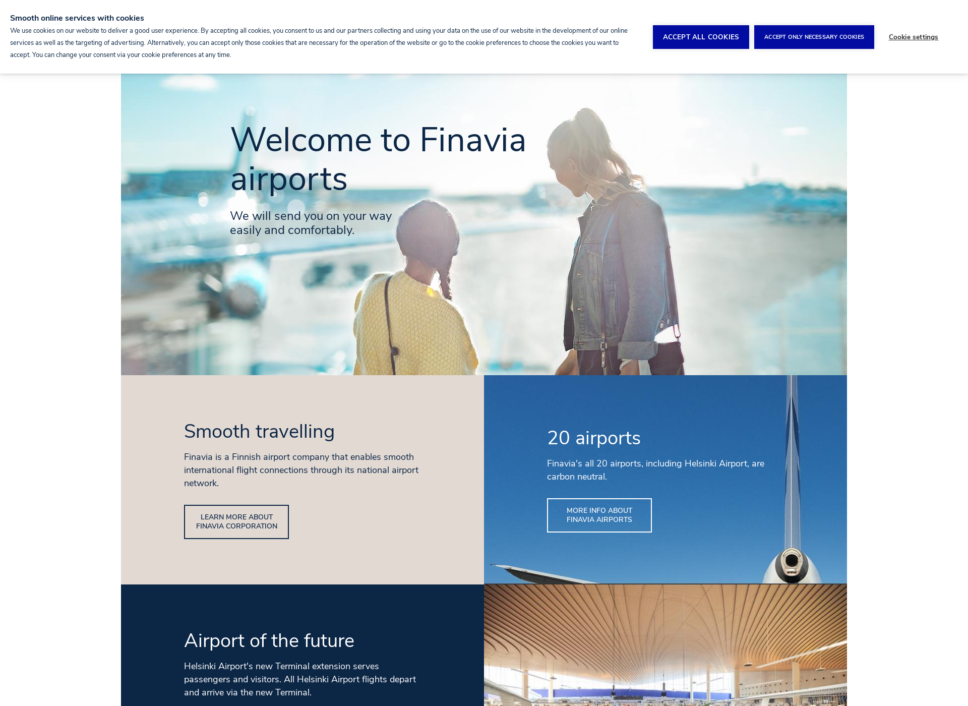 Skärmdump för finnishairports.fi