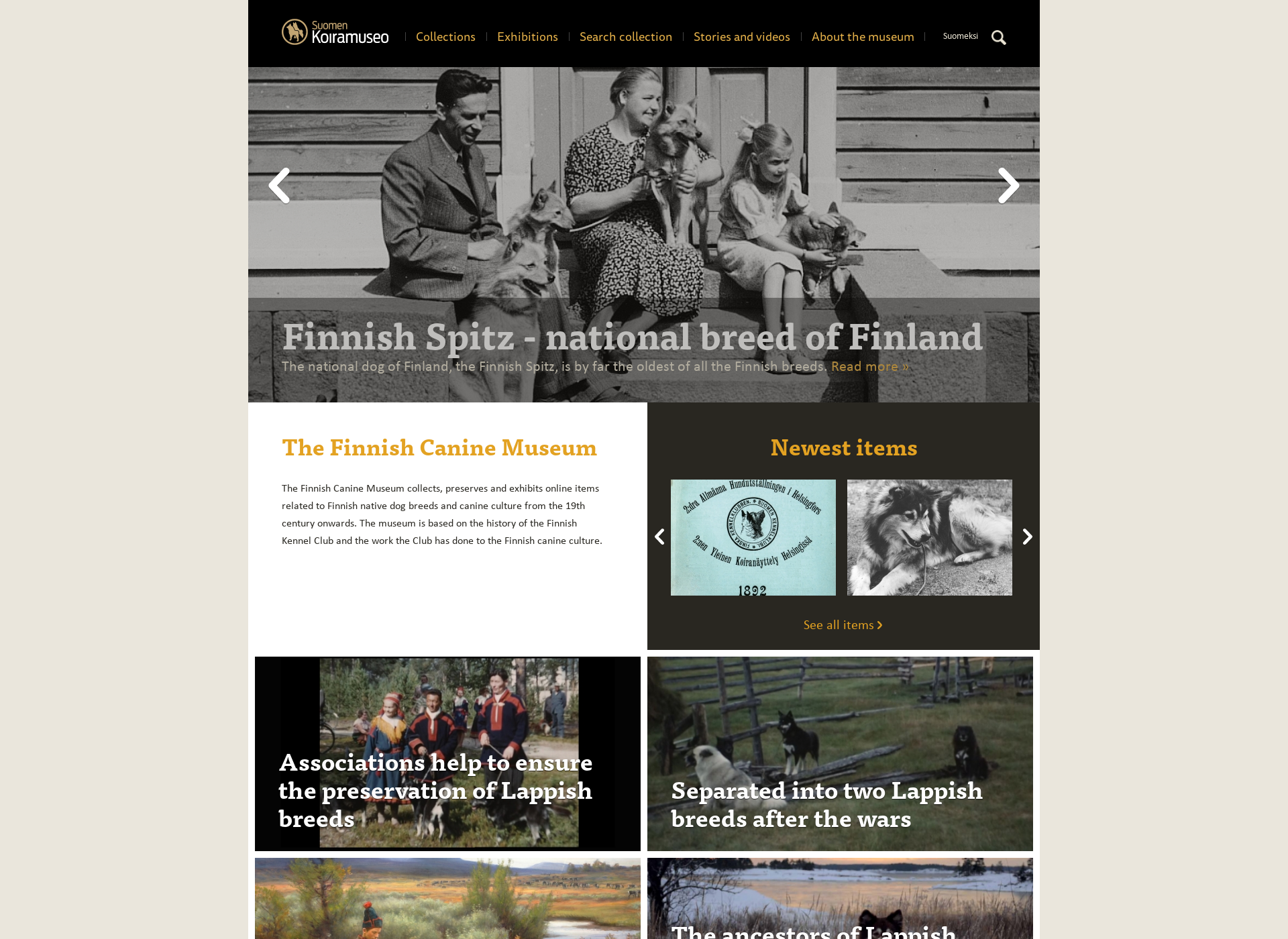 Skärmdump för finnishcaninemuseum.fi