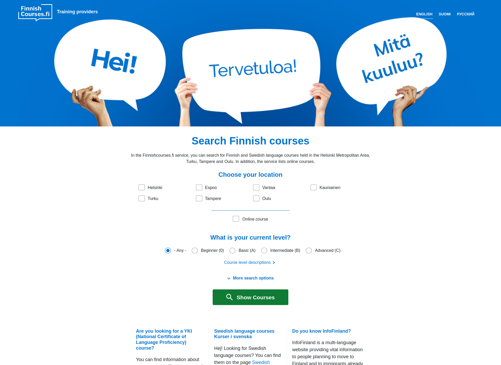 Skärmdump för finnishcourses.fi