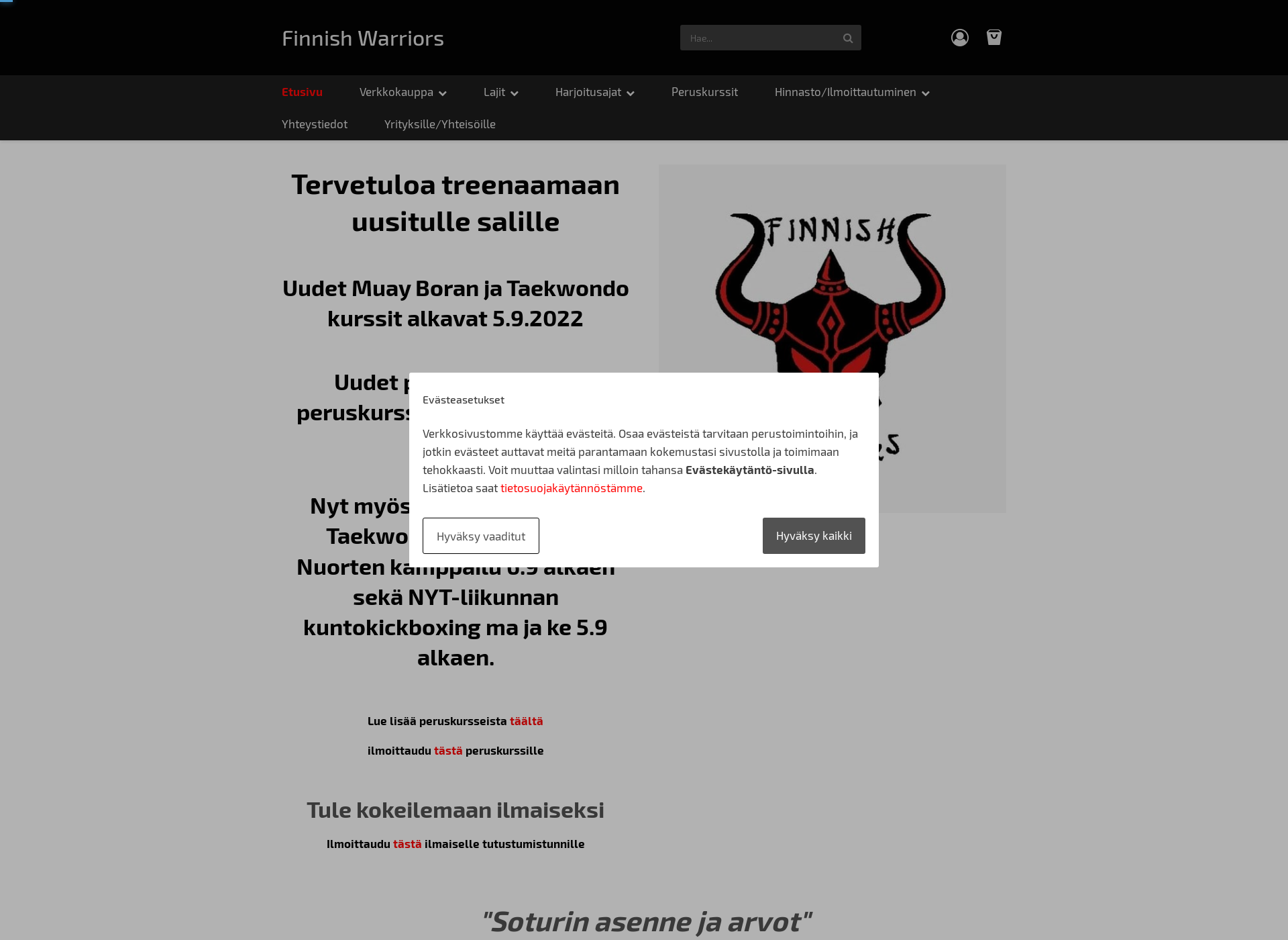 Skärmdump för finnishwarriors.fi
