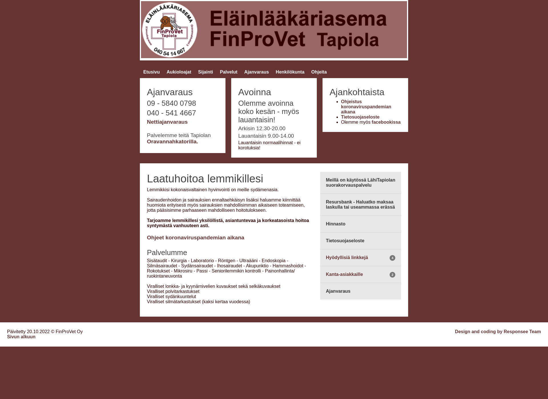 Skärmdump för finprovet.fi