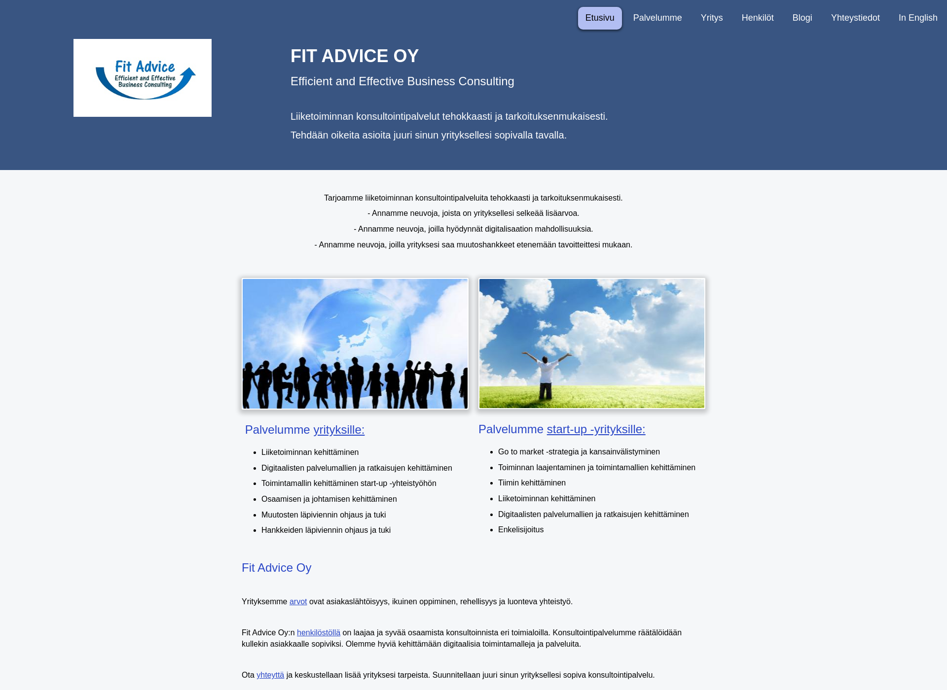 Skärmdump för fitadvice.fi
