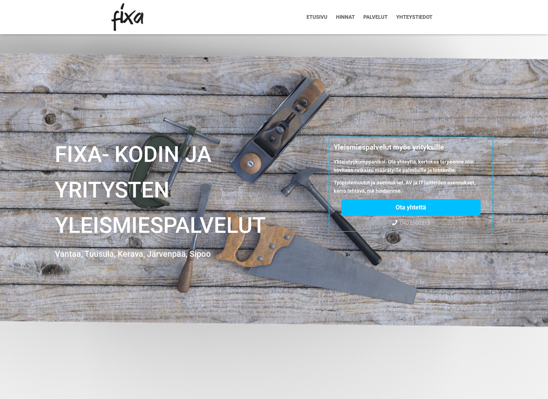 Skärmdump för fixapalvelut.fi