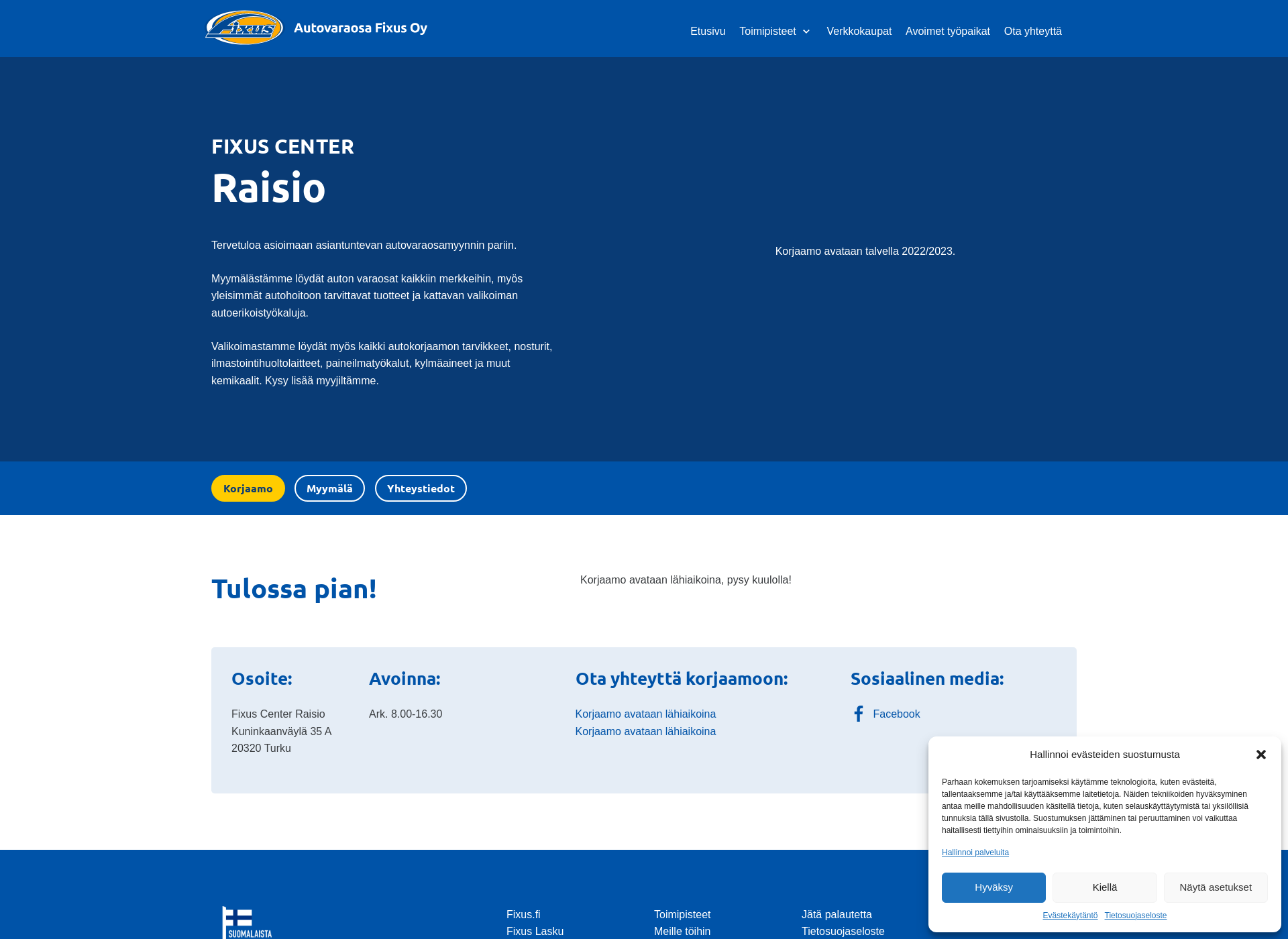 Skärmdump för fixus-raisio.fi