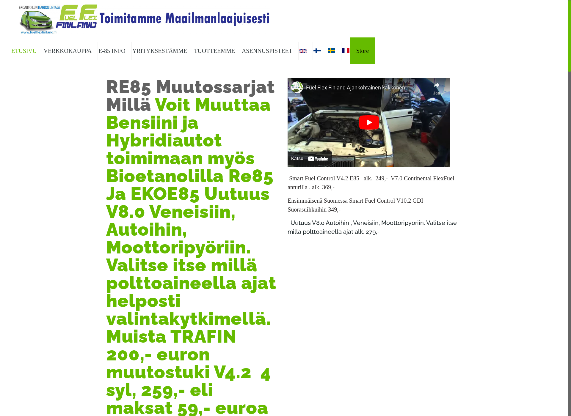 Skärmdump för flexfuel.fi