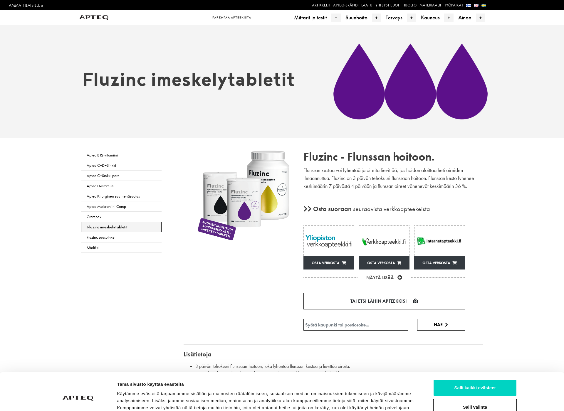 Skärmdump för fluzinc.fi