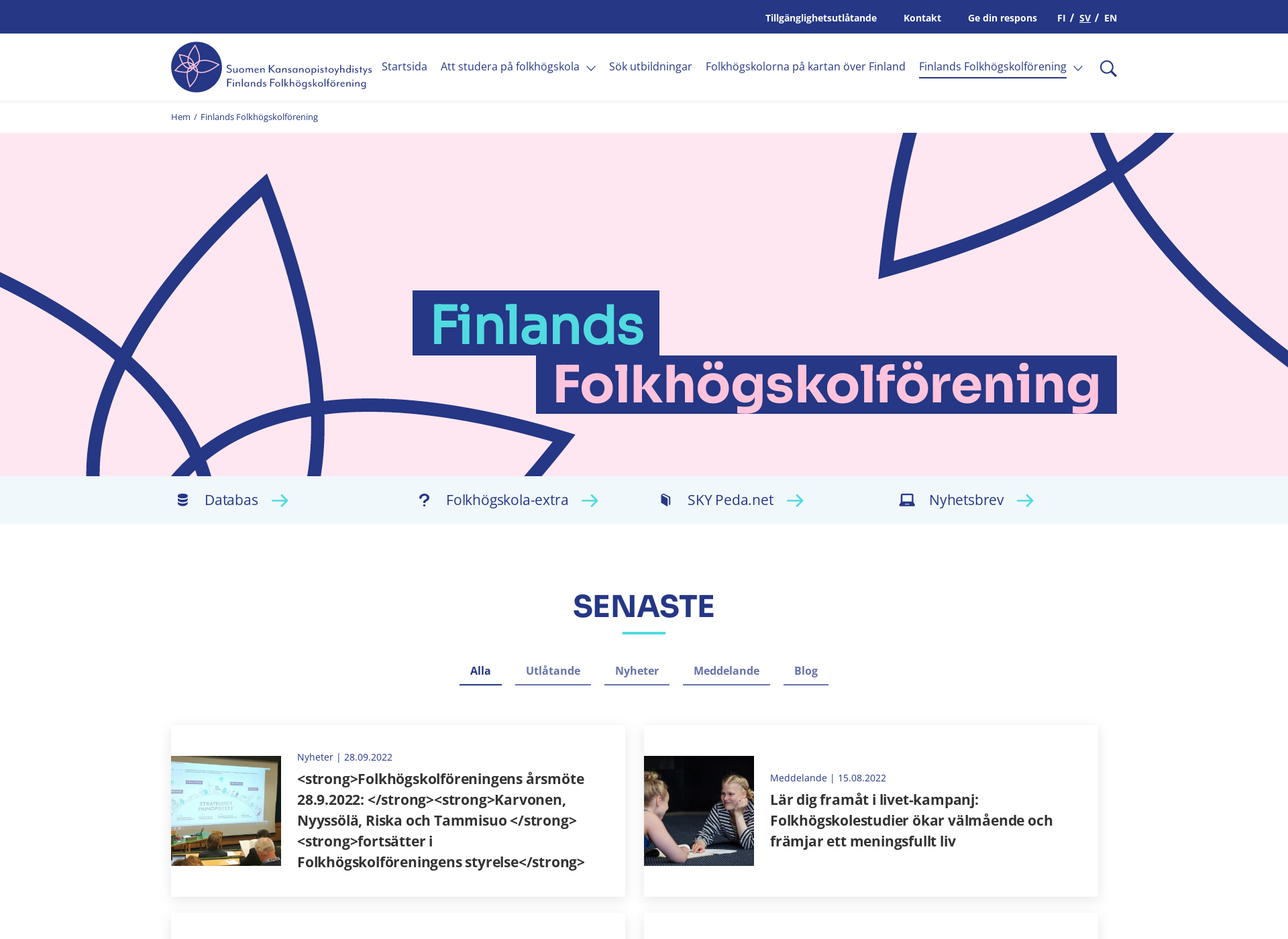 Skärmdump för folkhogskolforening.fi
