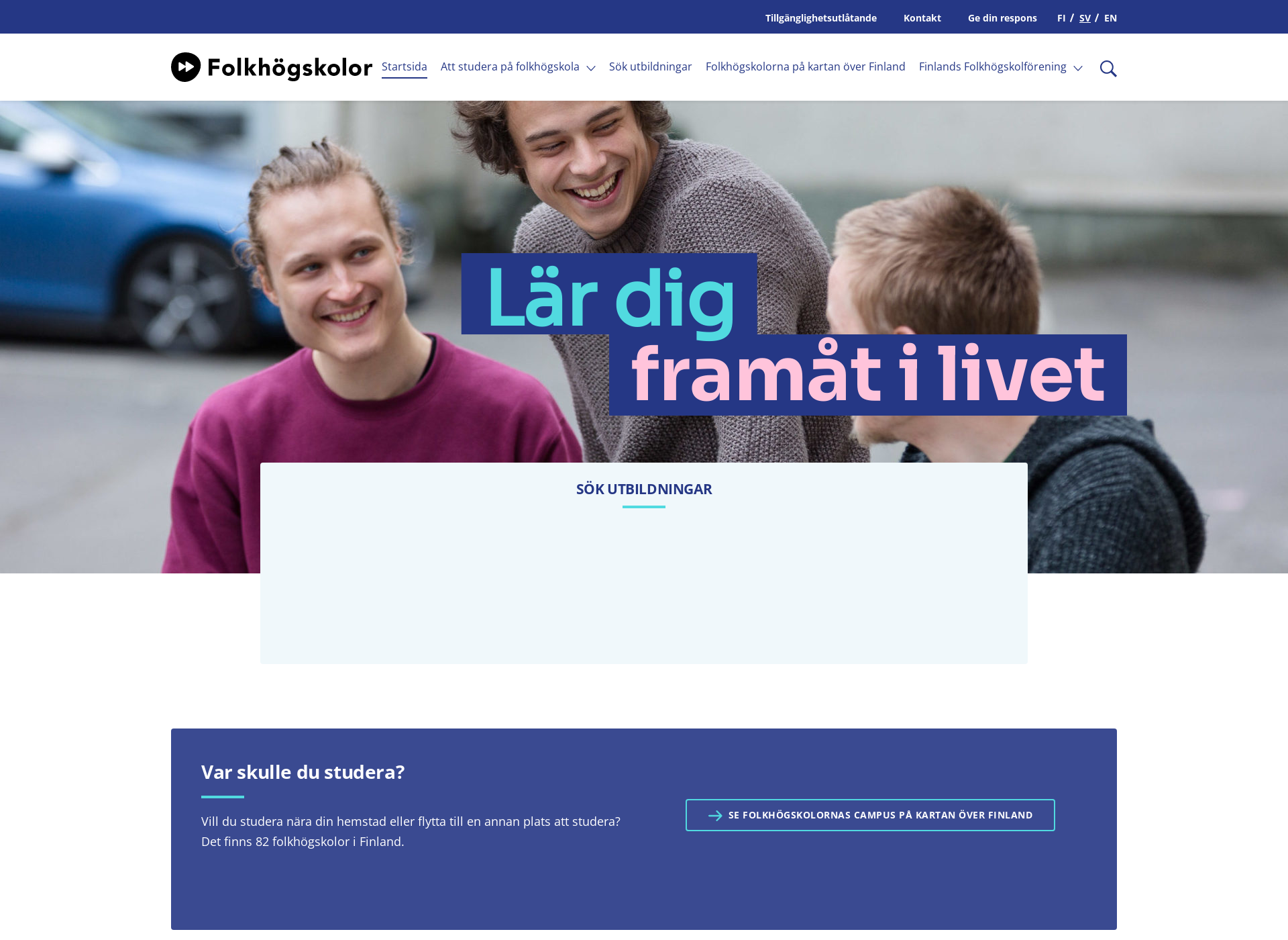 Skärmdump för folkhogskolor.fi