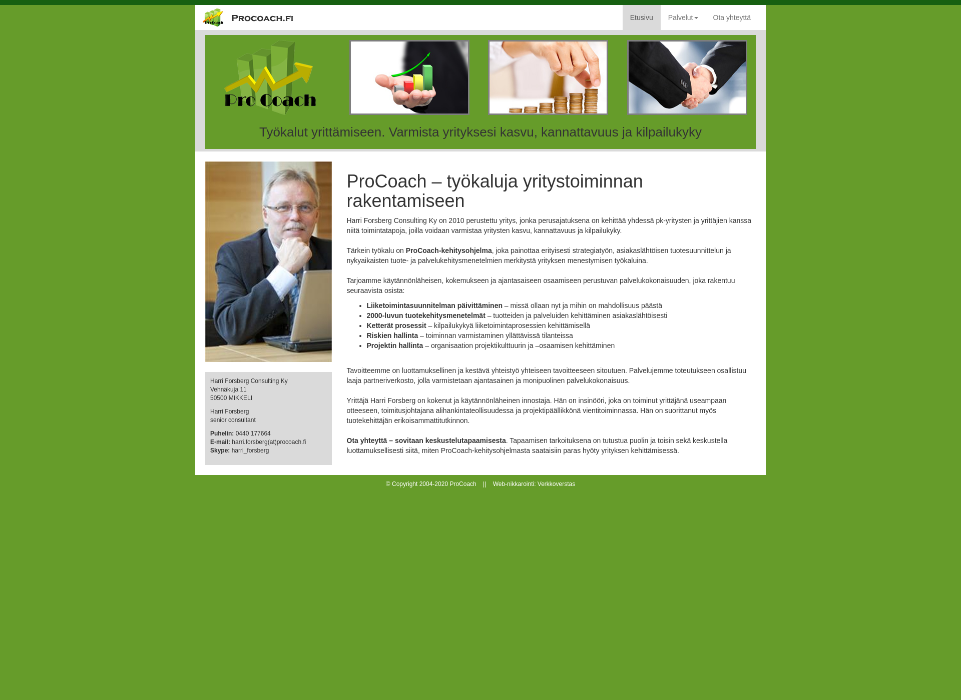 Skärmdump för forsbergprojecting.fi