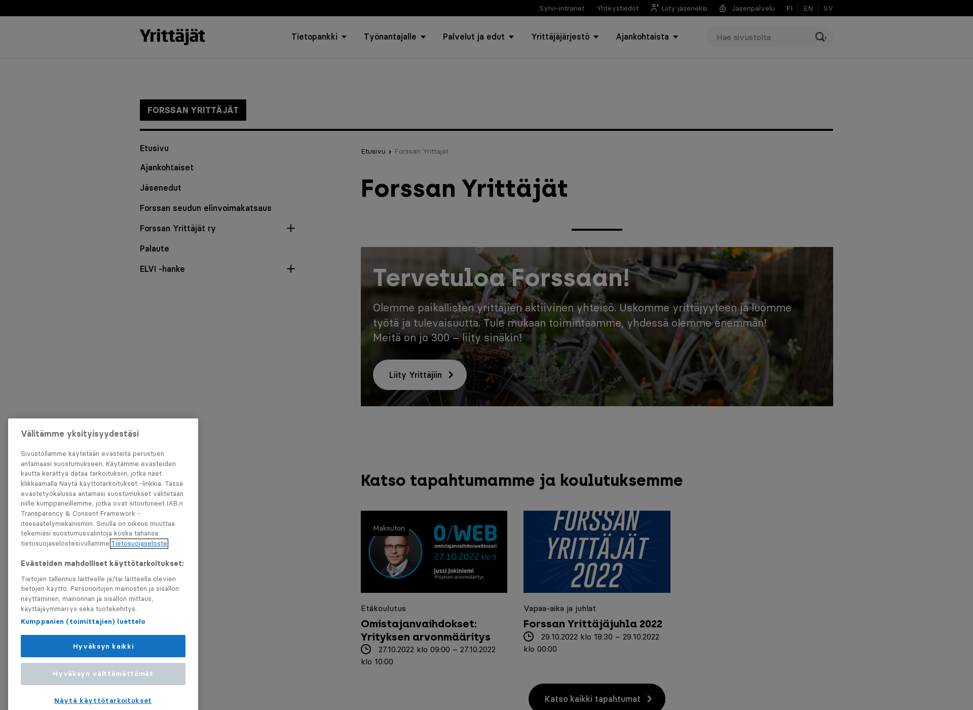 Skärmdump för forssanyrittajat.fi