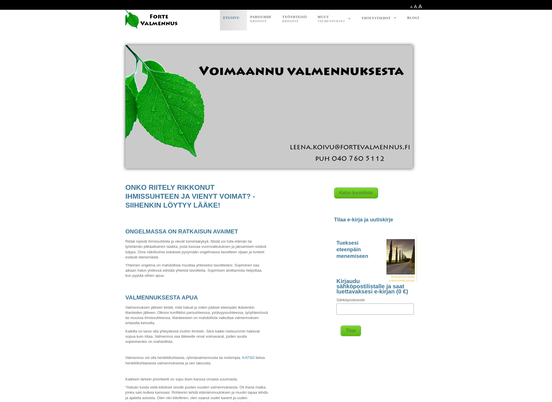 Skärmdump för fortevalmennus.fi