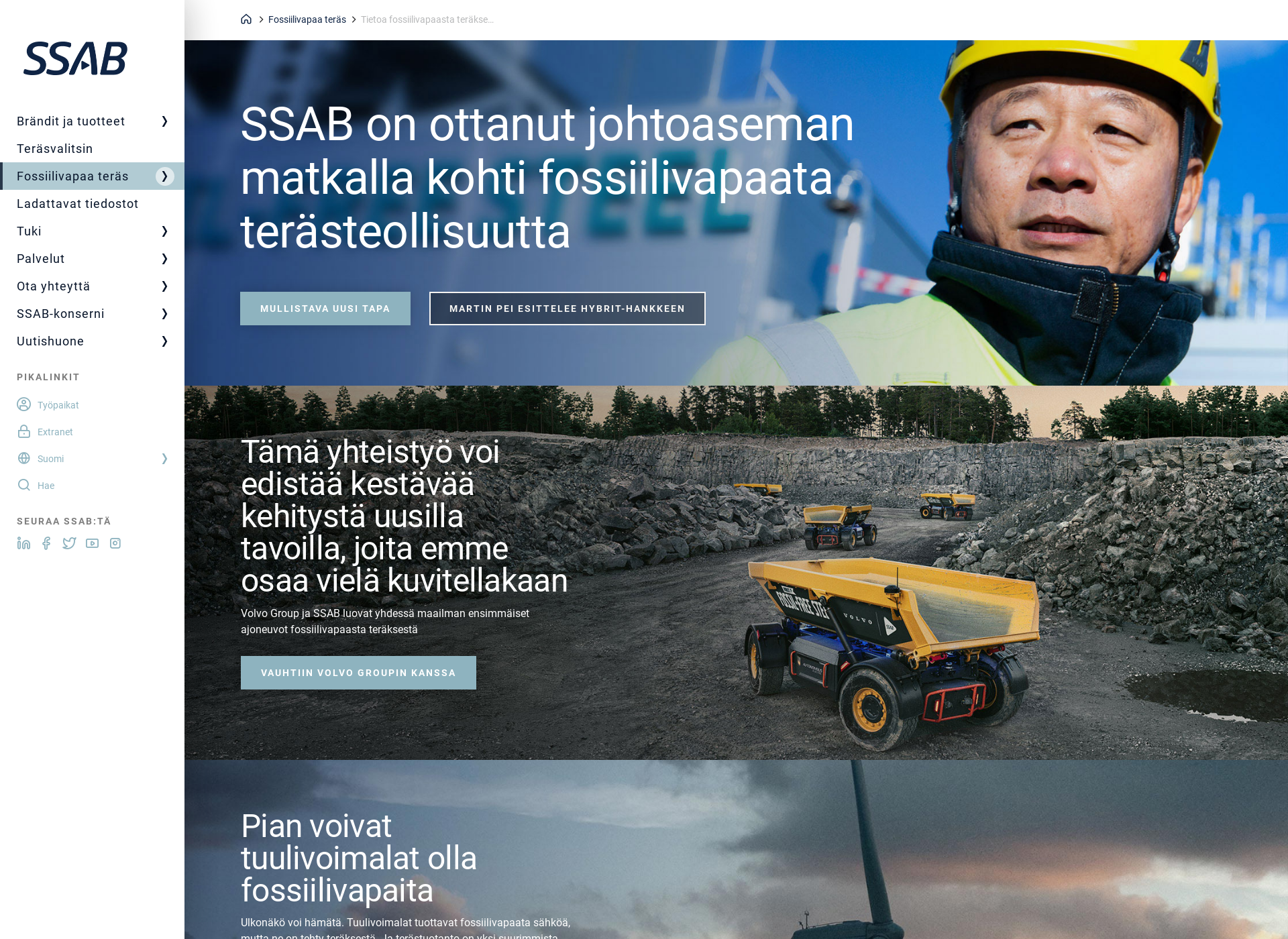Screenshot for fossilfreesteel.fi