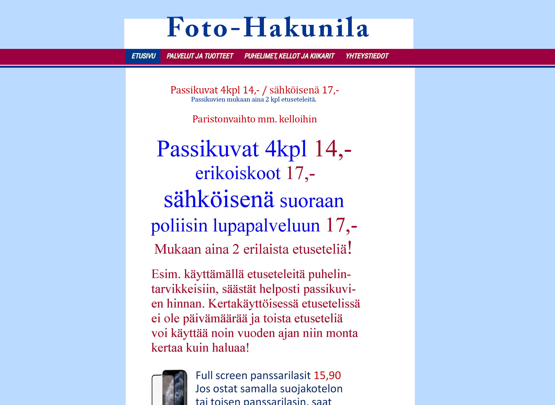 Skärmdump för fotohakunila.fi