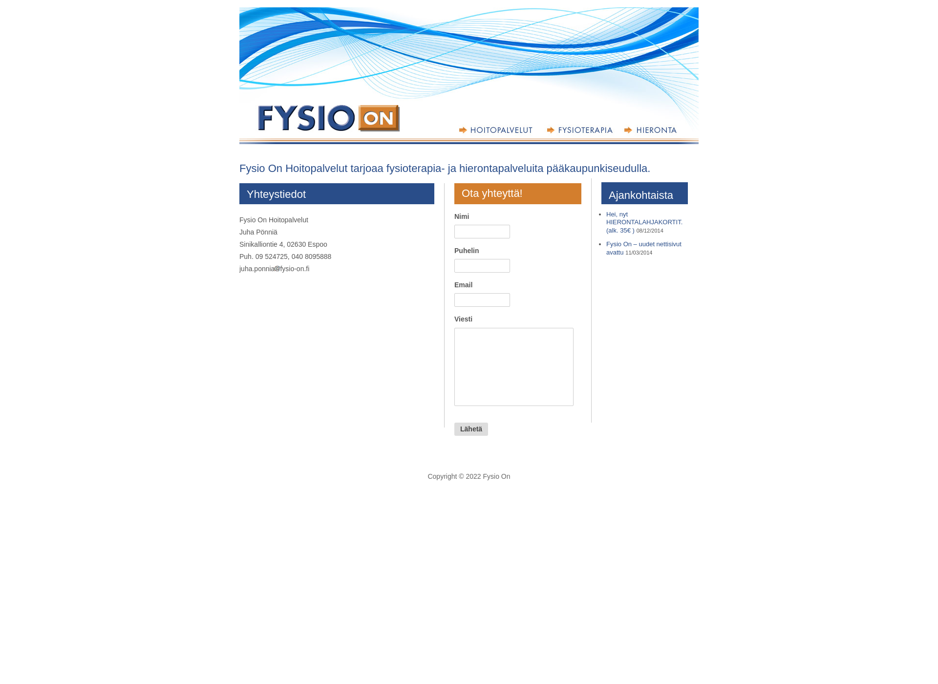 Skärmdump för fysio-on.fi