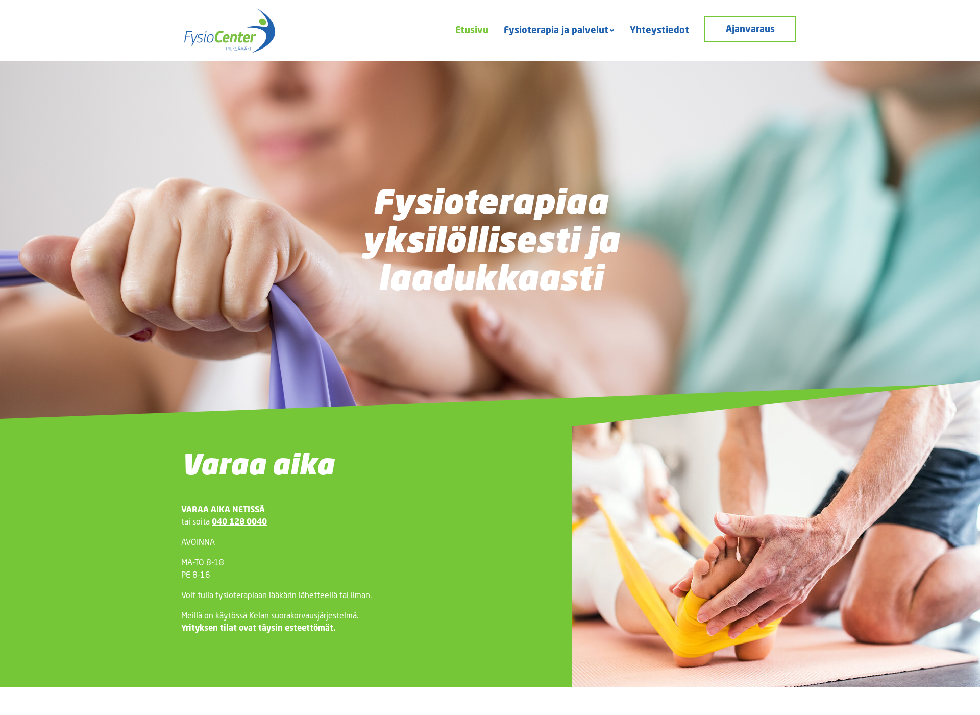 Skärmdump för fysiocenterpmk.fi