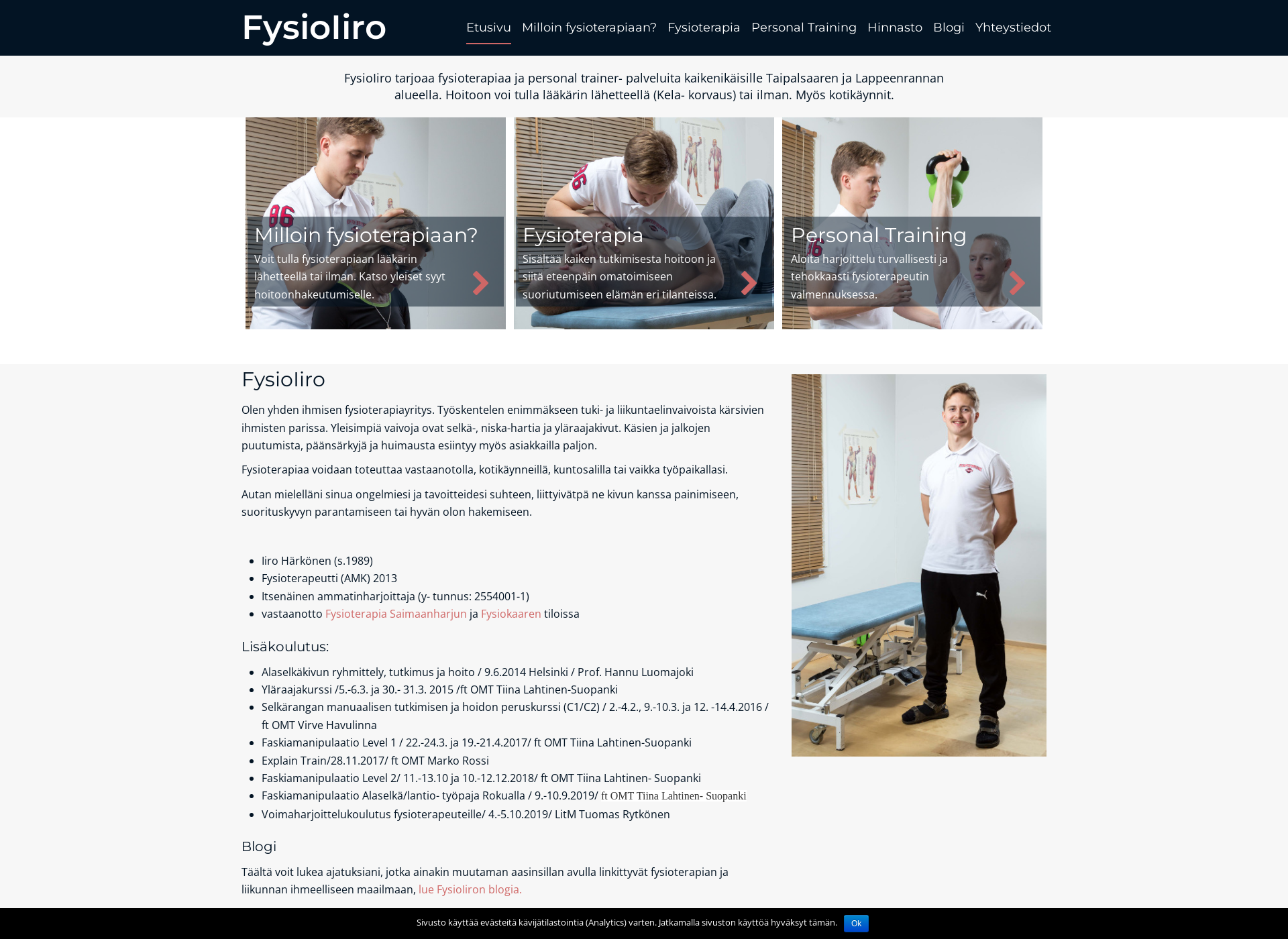 Skärmdump för fysioiiro.fi