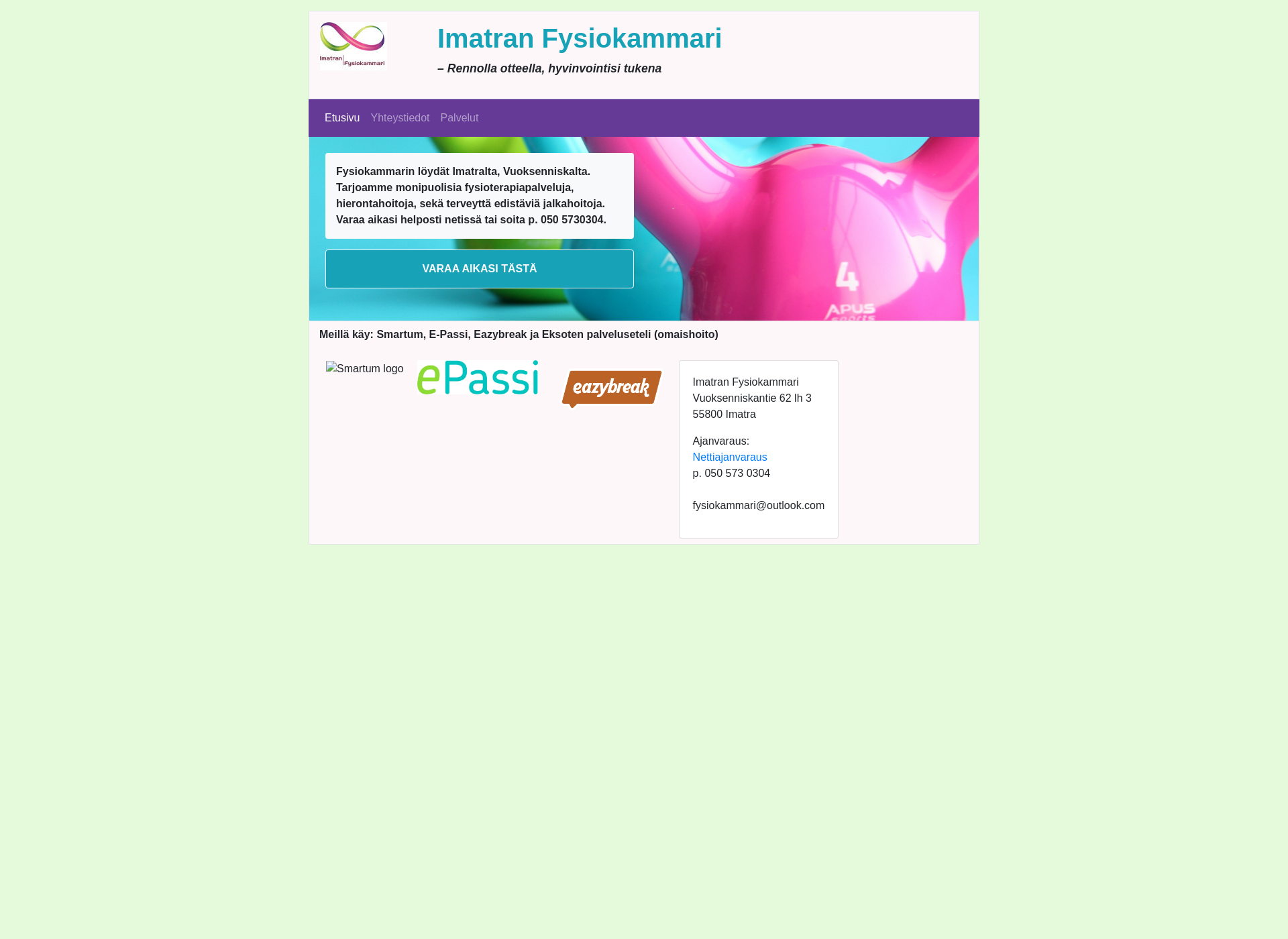 Skärmdump för fysiokammari.fi