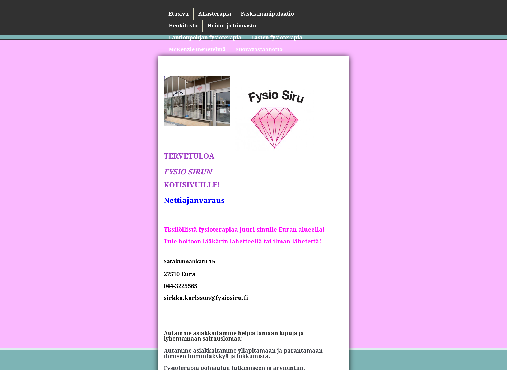 Skärmdump för fysiosiru.fi