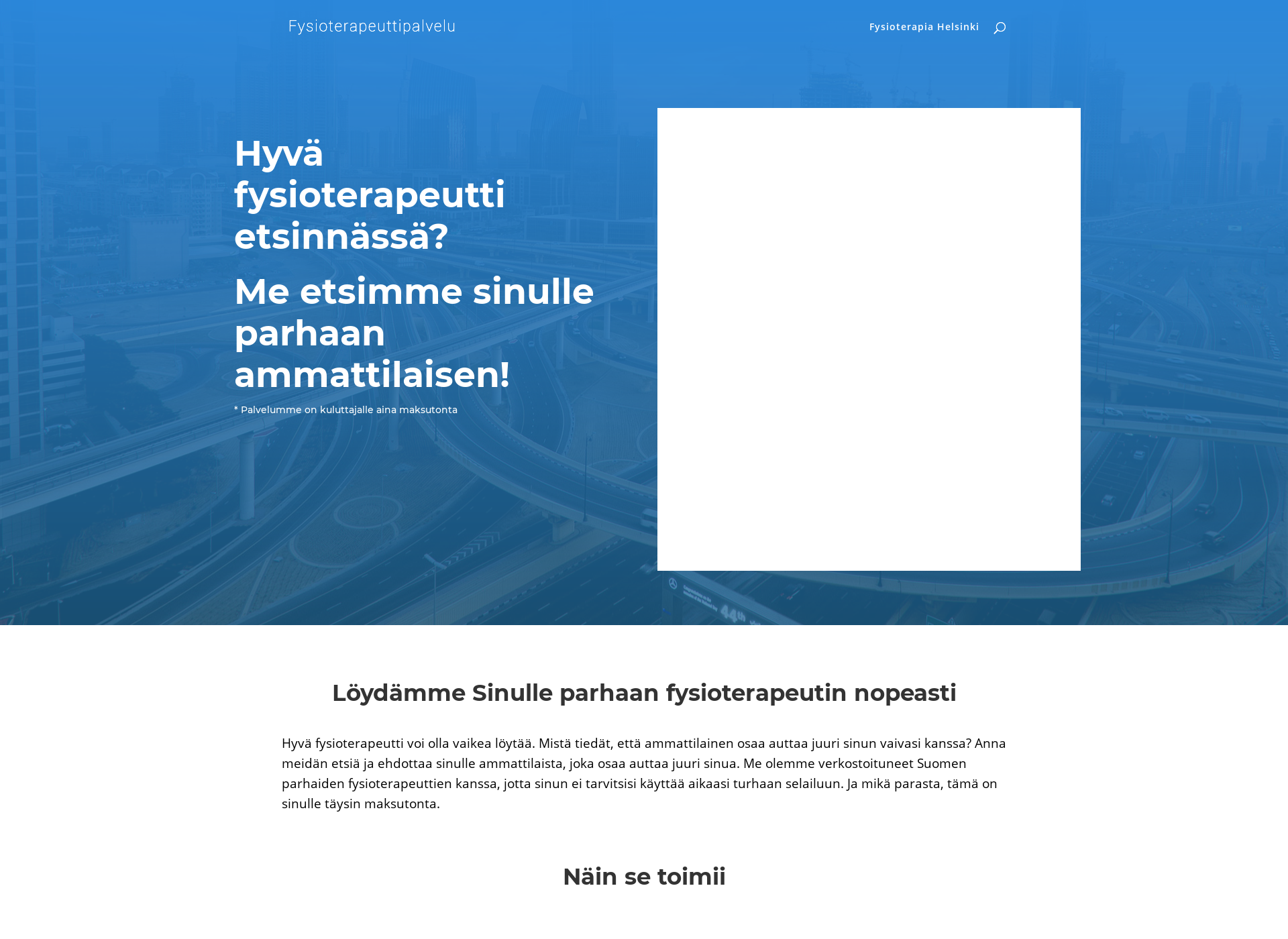 Skärmdump för fysioterapeuttipalvelu.fi
