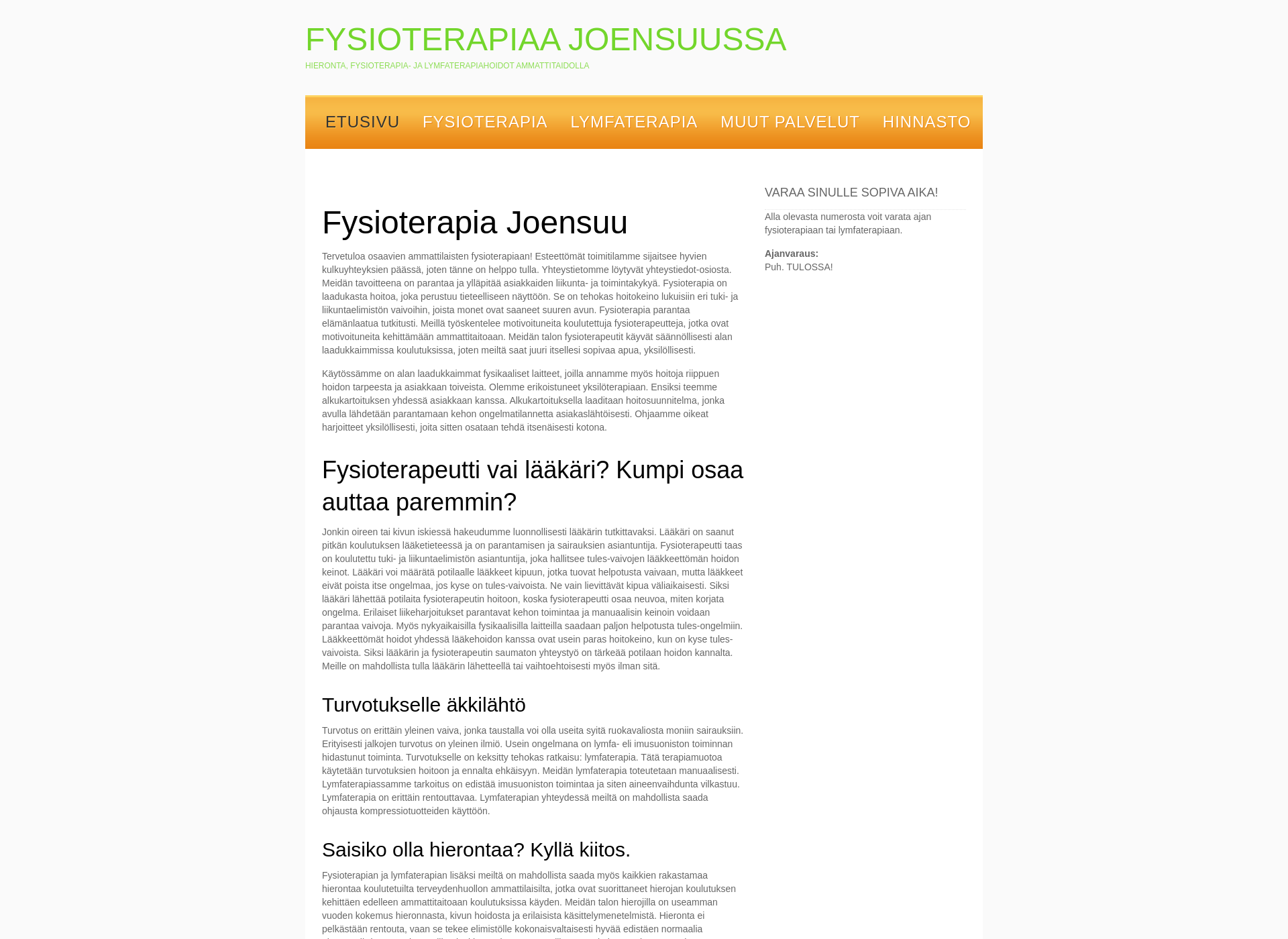 Skärmdump för fysioterapia-joensuu.fi