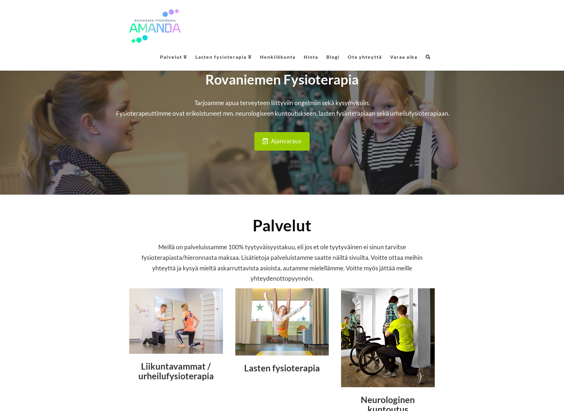 Skärmdump för fysioterapiaaurora.fi