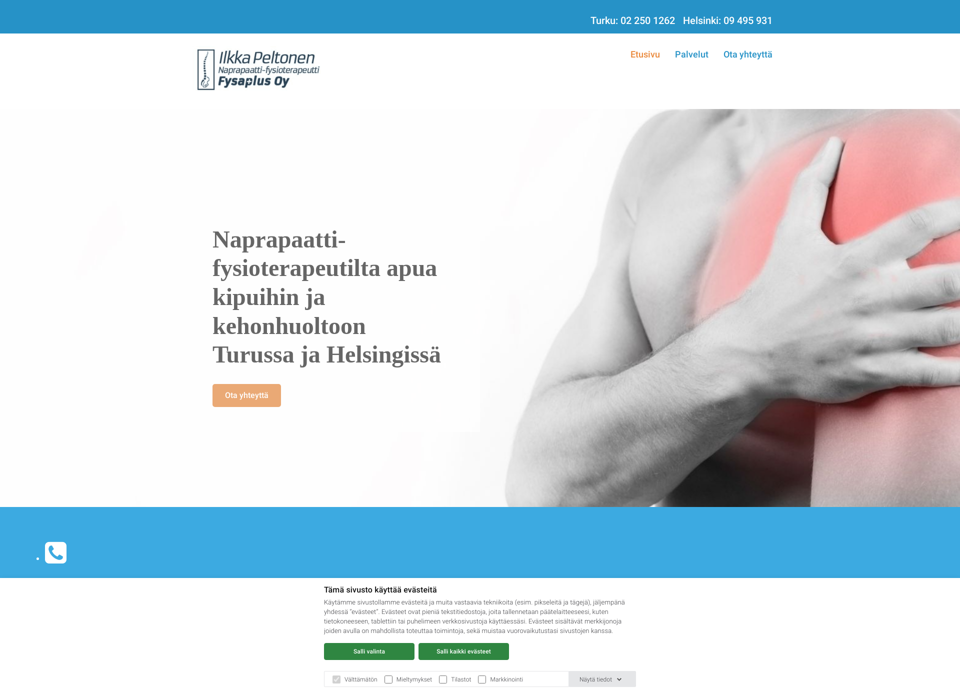 Skärmdump för fysioterapiapeltonen.fi