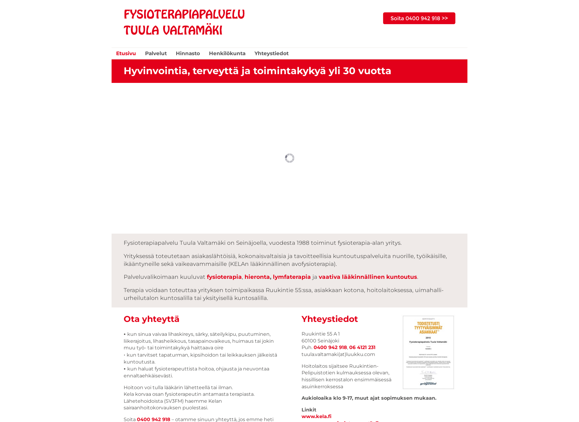 Screenshot for fysioterapiaseinäjoki.fi