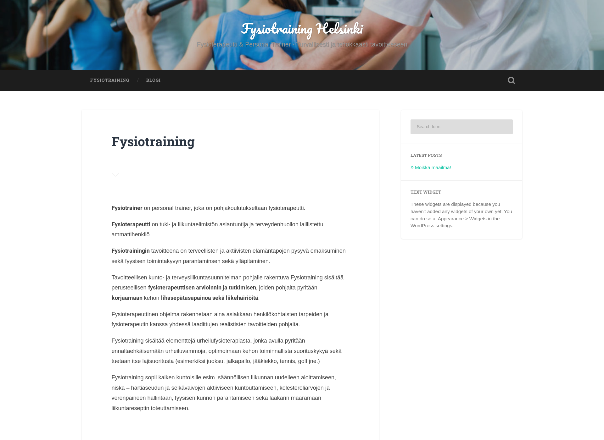 Skärmdump för fysiotrainer.fi