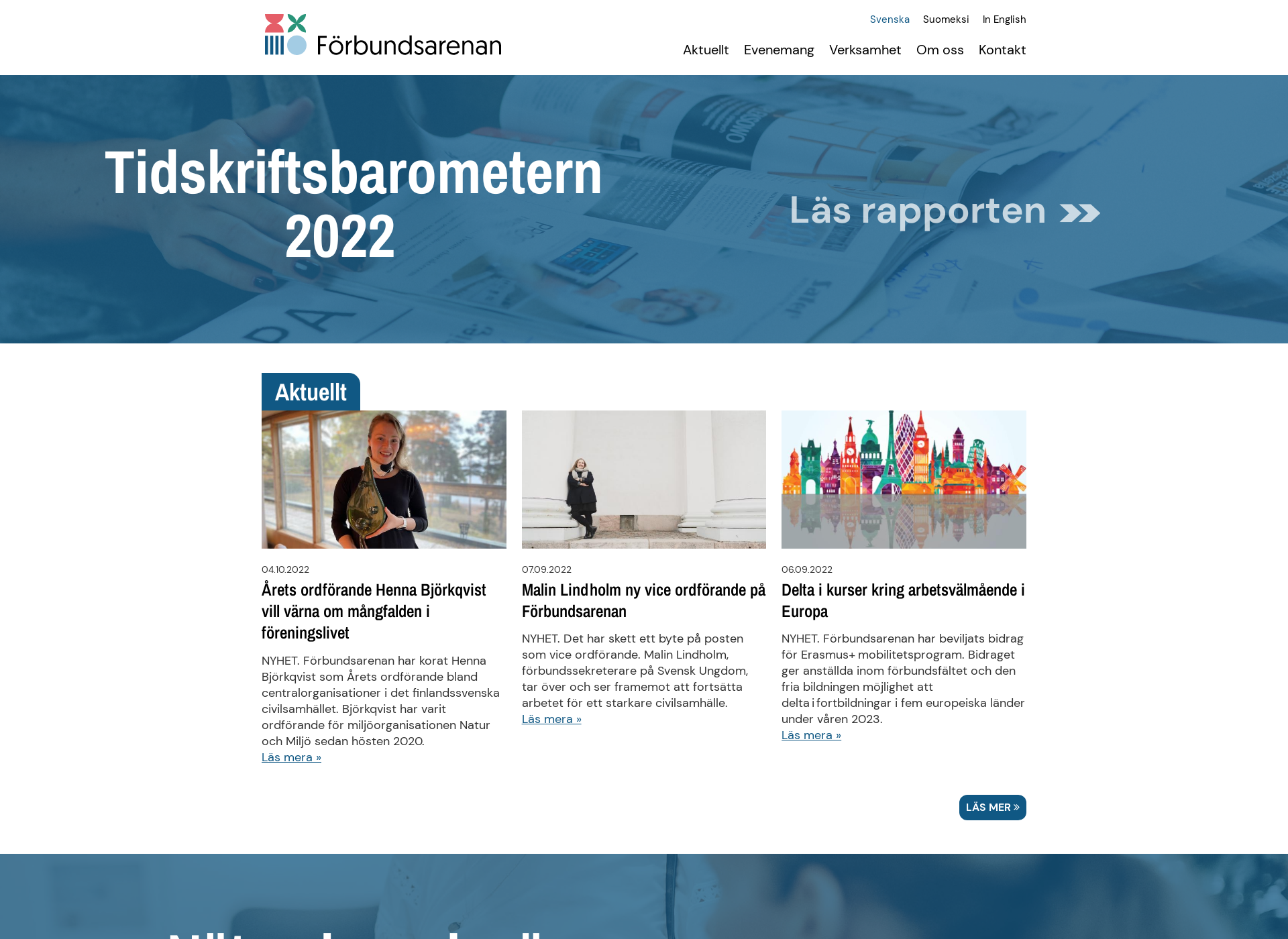 Skärmdump för förbundsarenan.fi