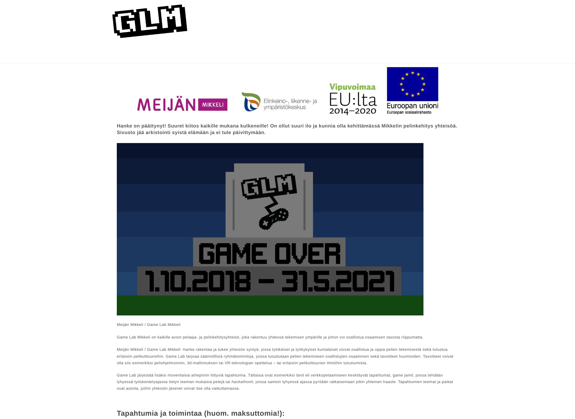 Skärmdump för gamelabmikkeli.fi