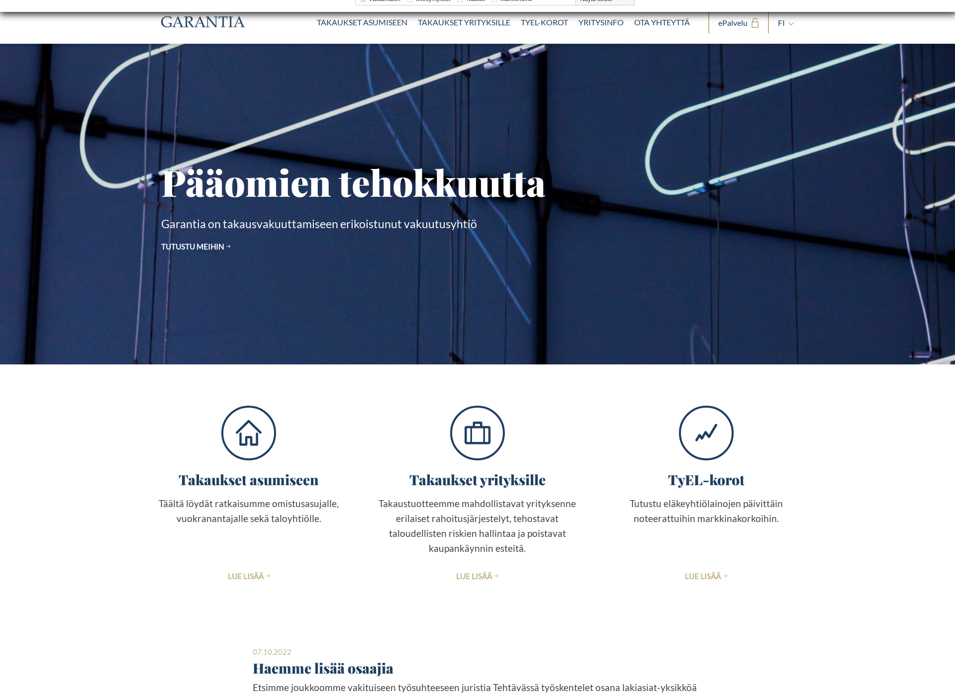Skärmdump för garantia.fi
