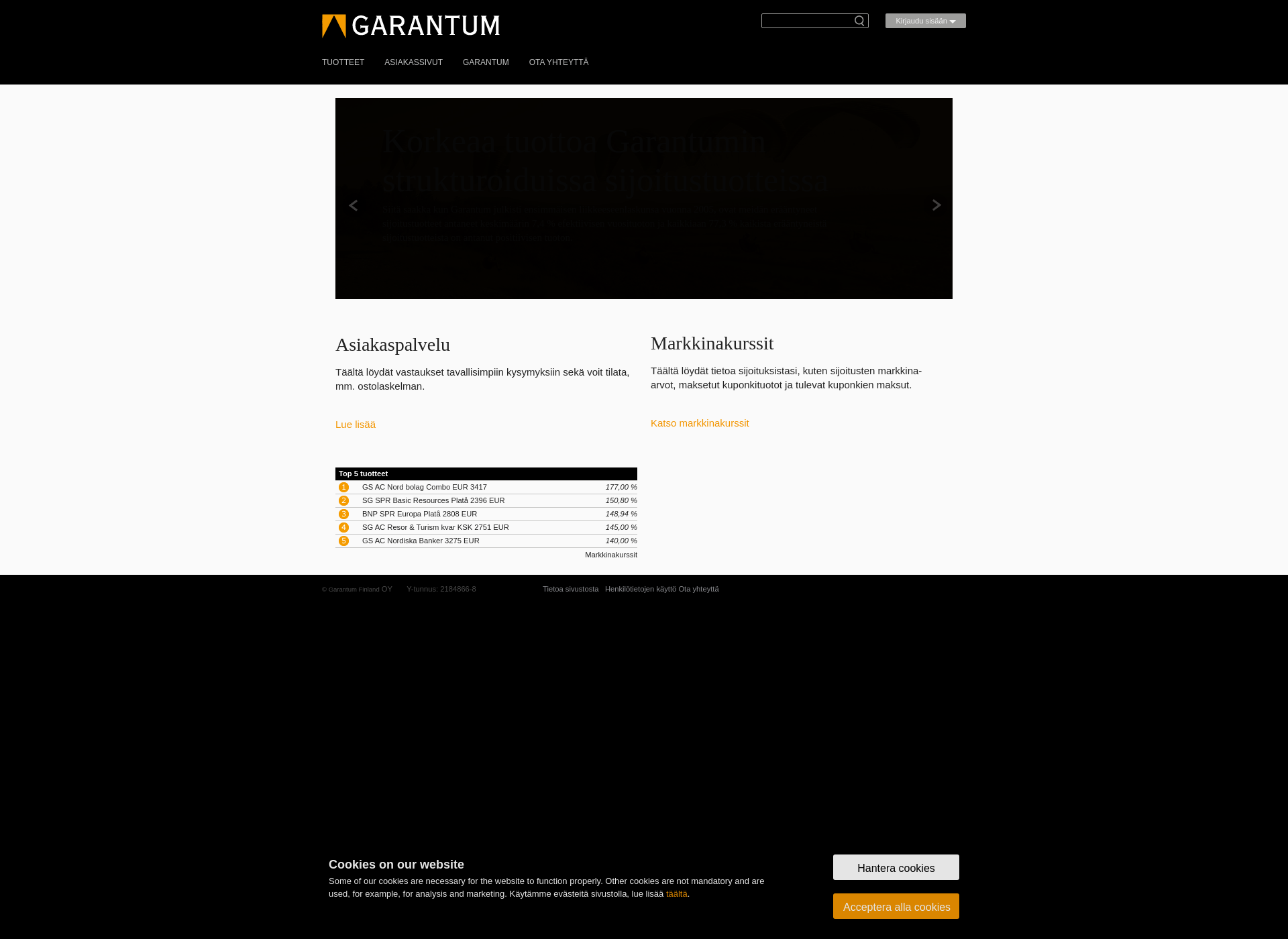 Skärmdump för garantum.fi